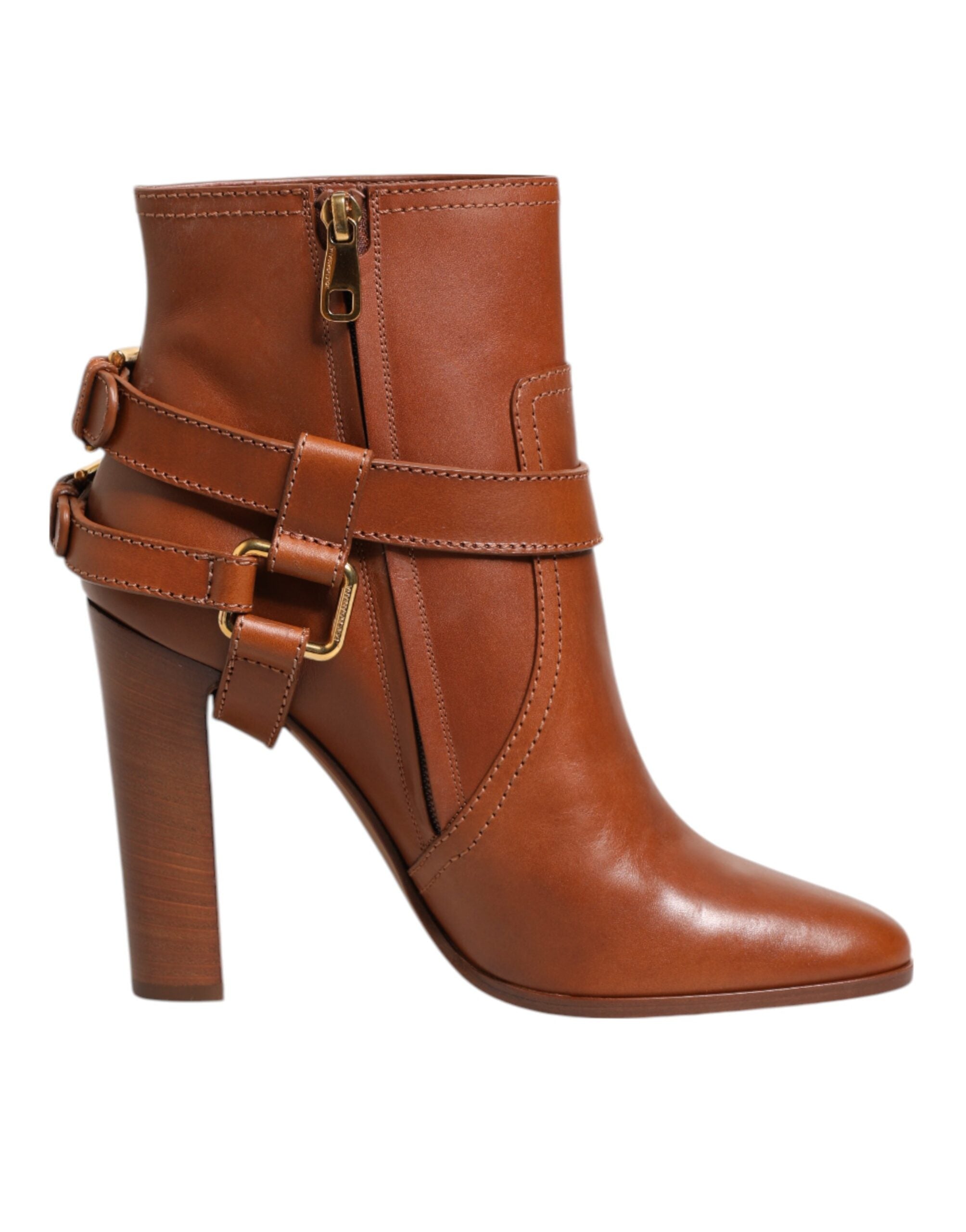 Brown Leather DG Logo Buckle Ankle Boots Shoes