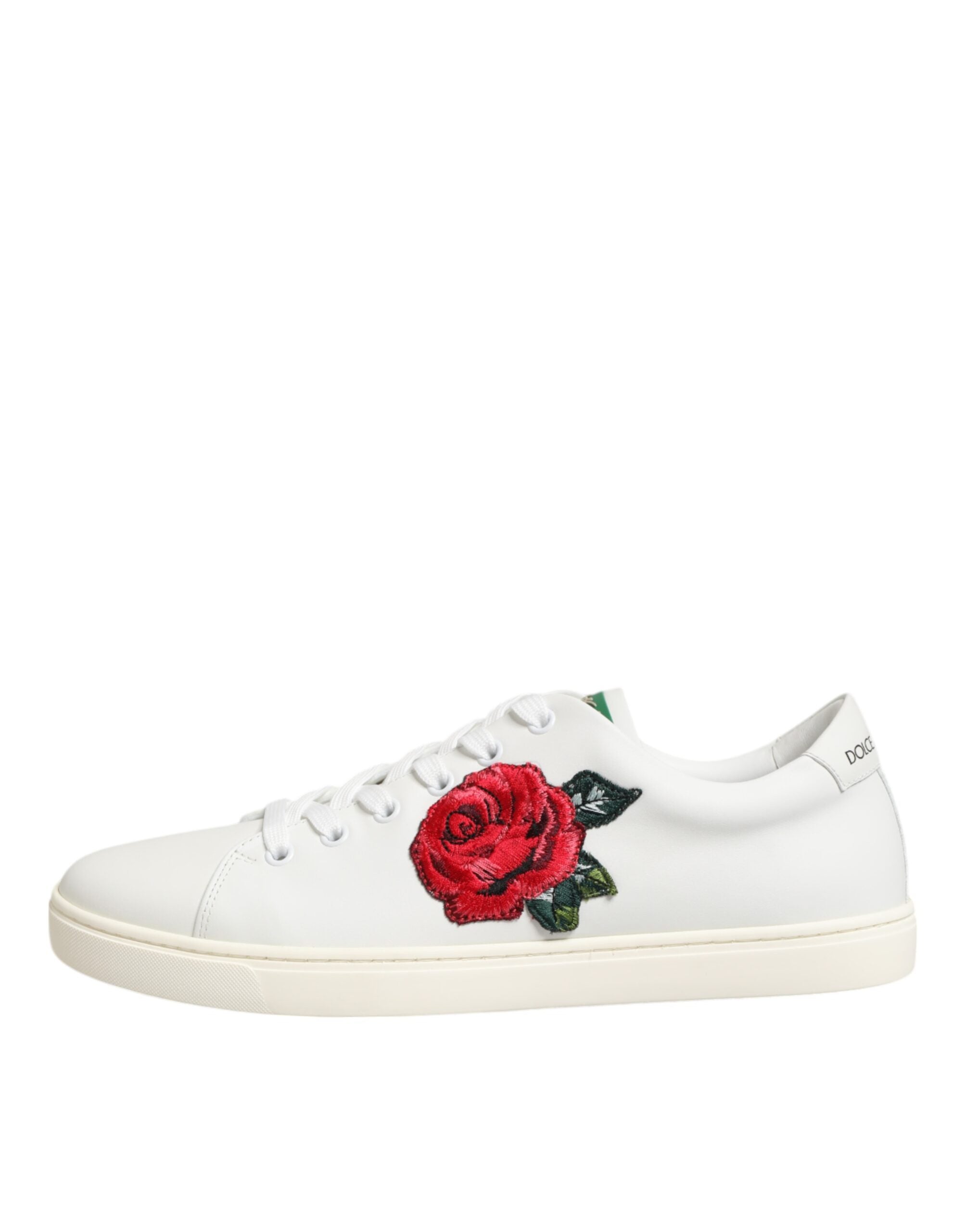 White Leather Rose Embroidery Low-Top Shoes