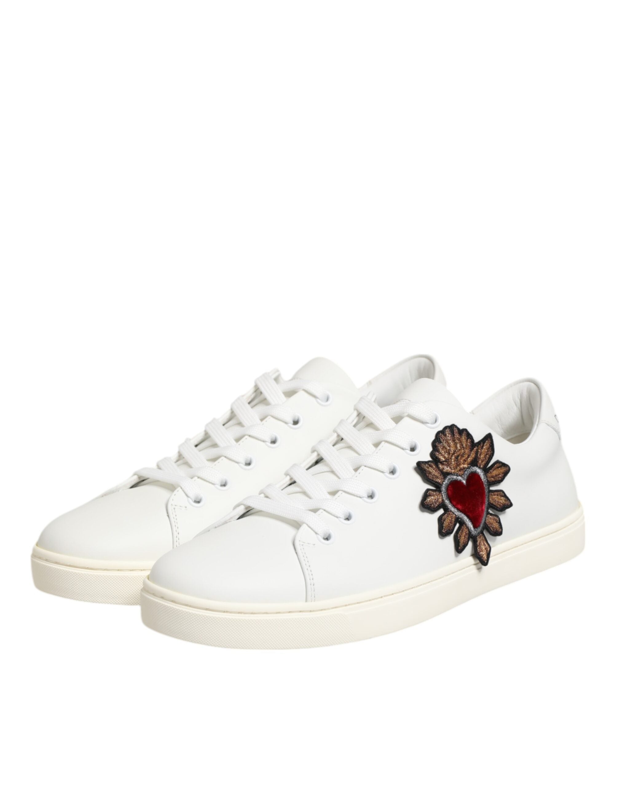 White Leather Sacre Heart Patch Sneakers Shoes