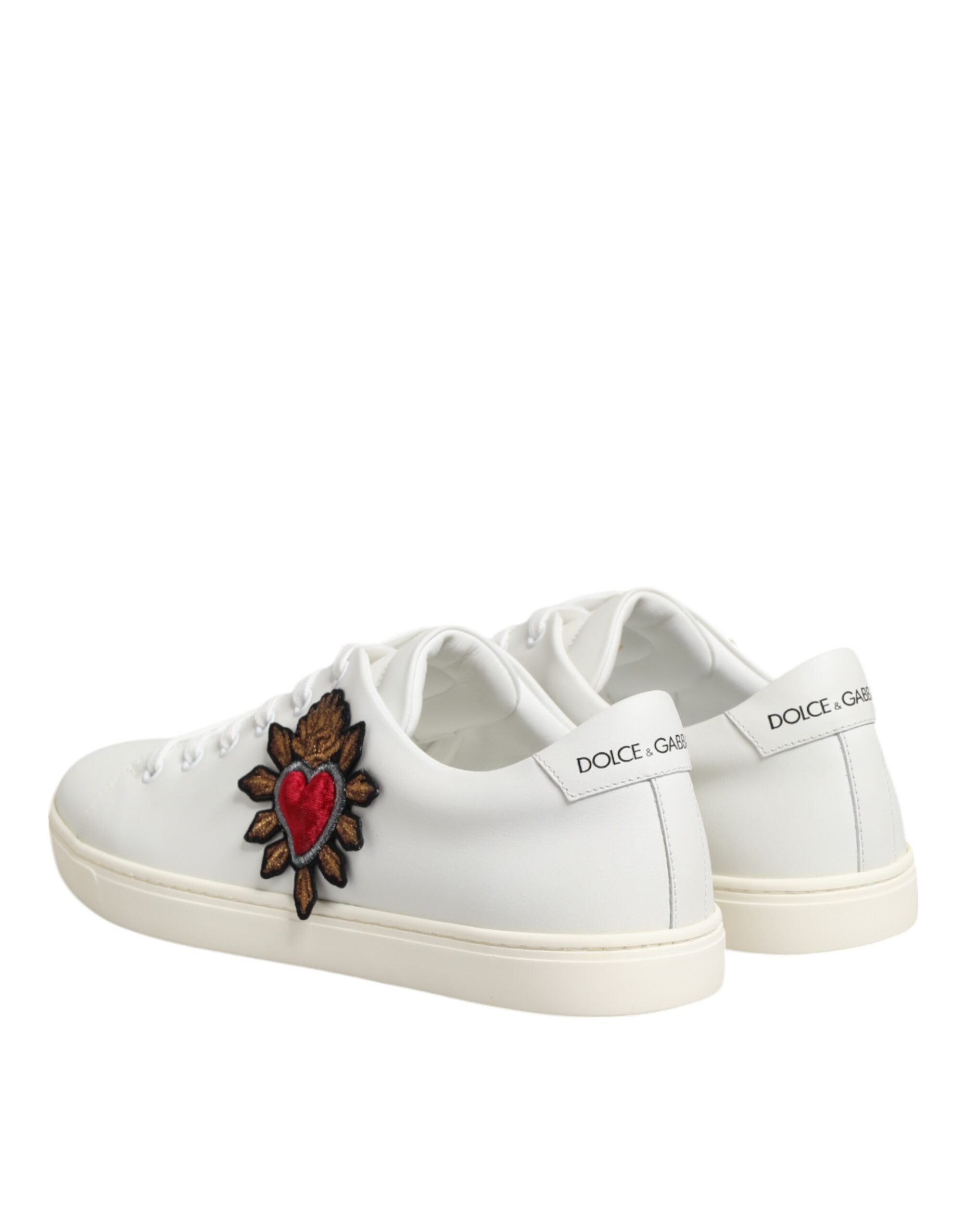 White Leather Sacre Heart Patch Sneakers Shoes