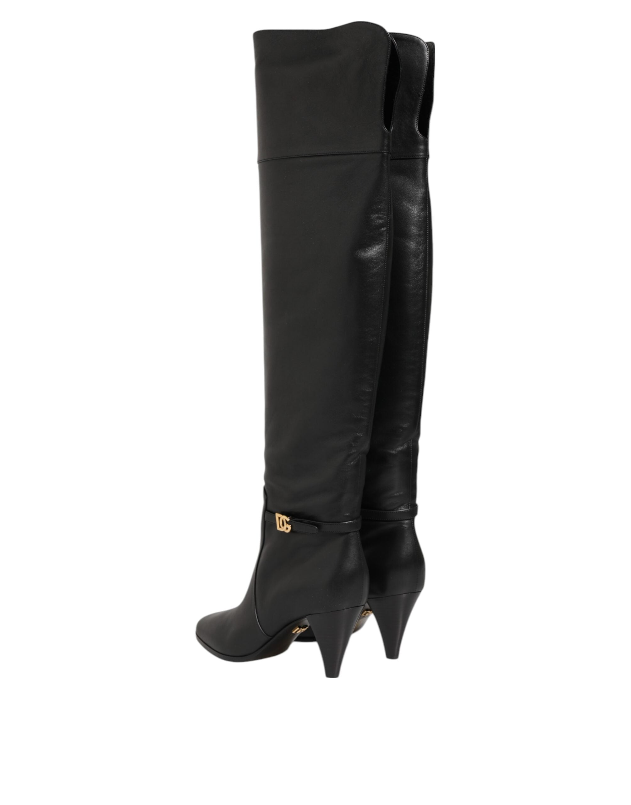 Black Leather Over-The-Knee DG Boots Shoes