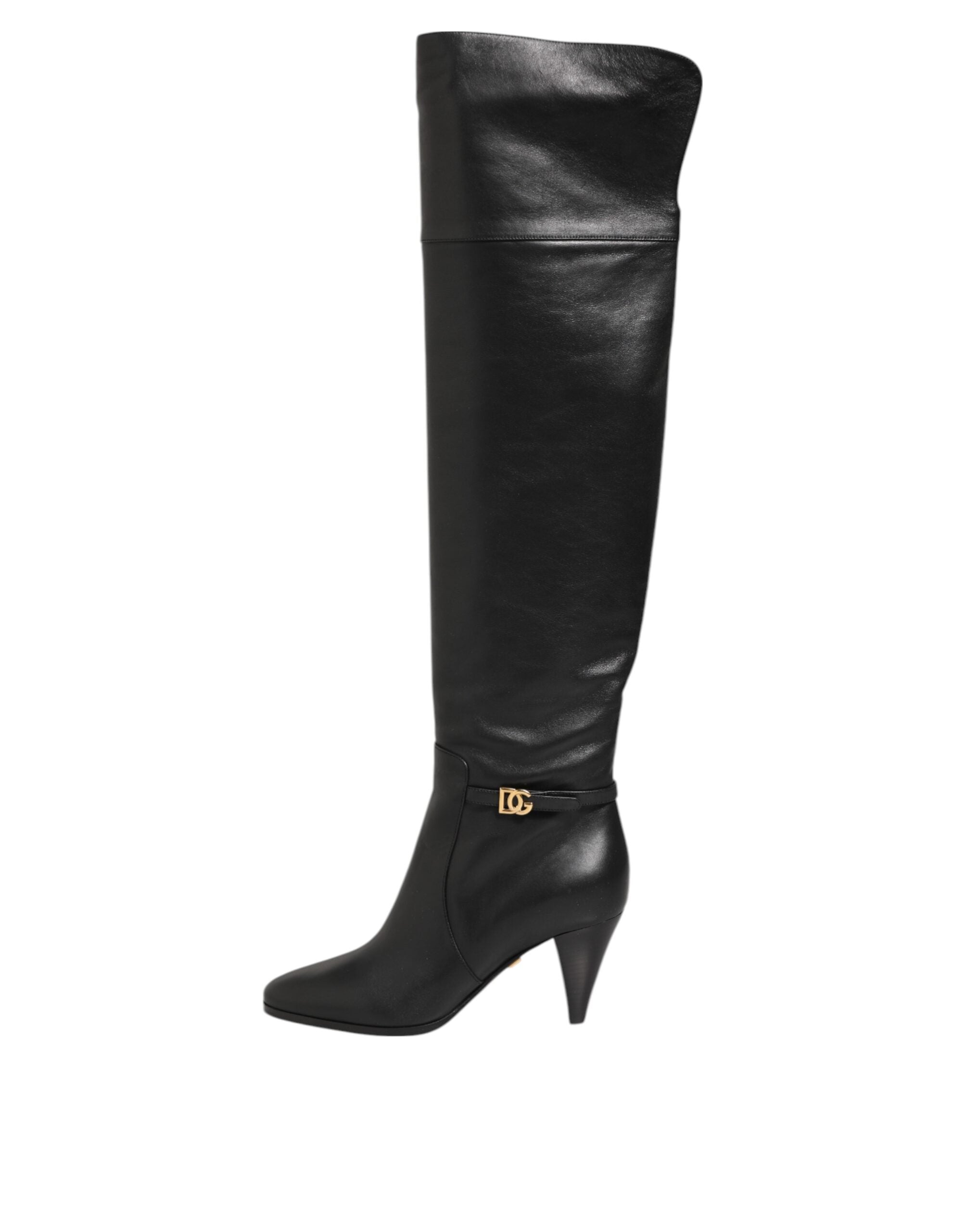 Black Leather Over-The-Knee DG Boots Shoes