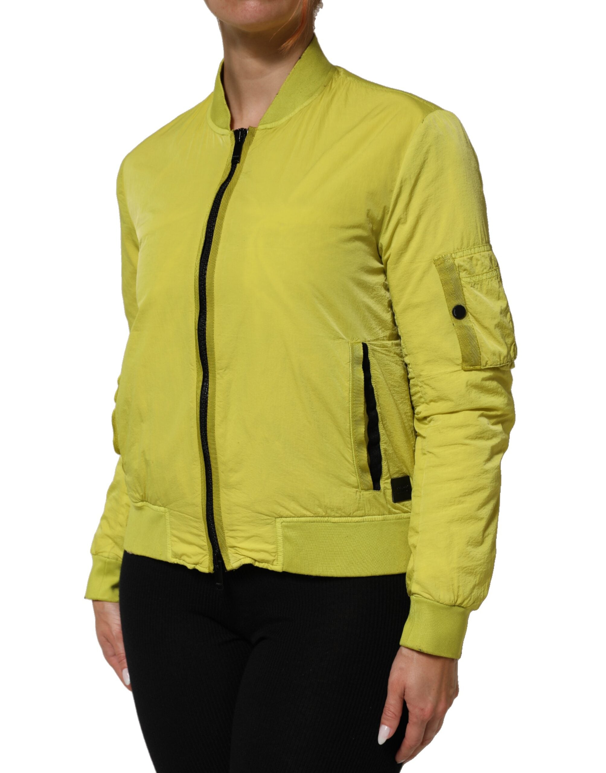 Yellow Polyamide Zipper Bomber Women’s Jacket