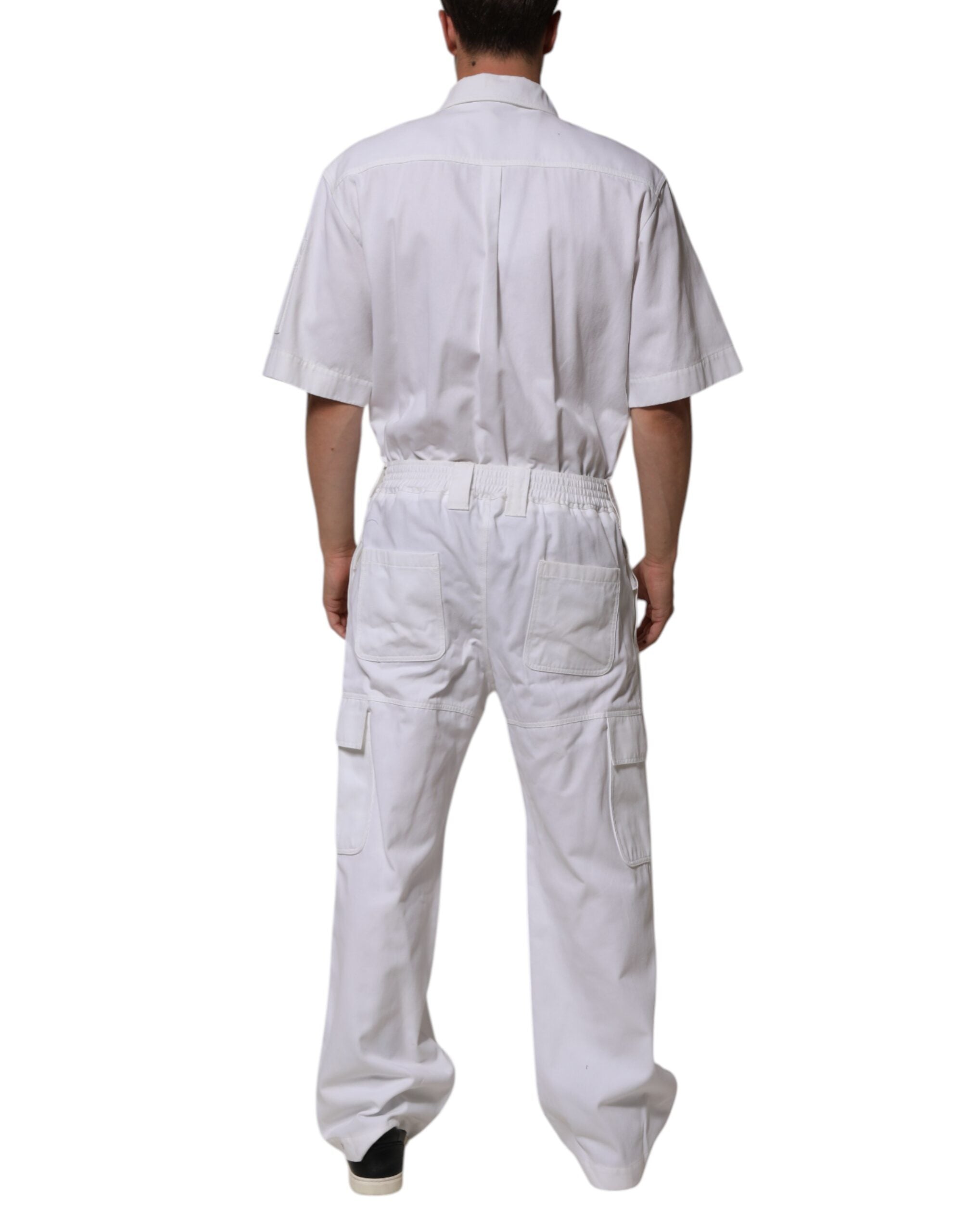 White Barcode Patch Utility Zip Jumpsuit Pants