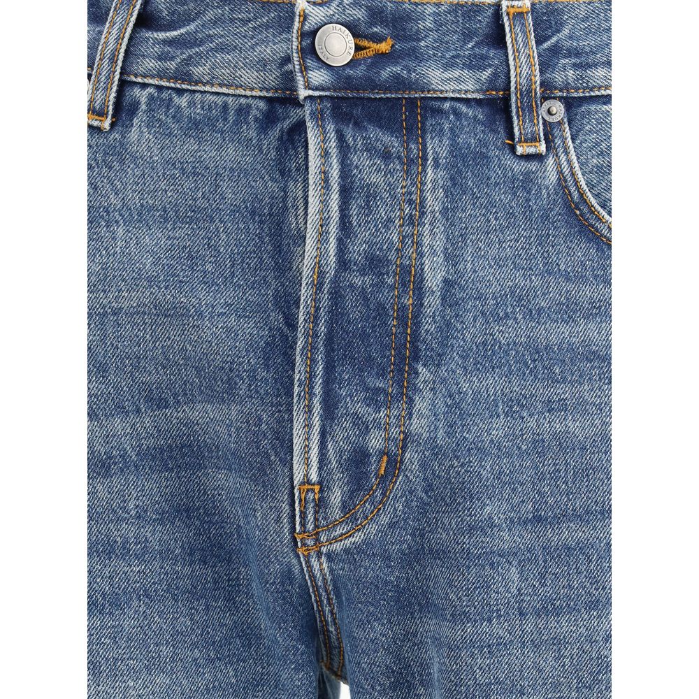 Blue Cotton Straight-Leg Jeans