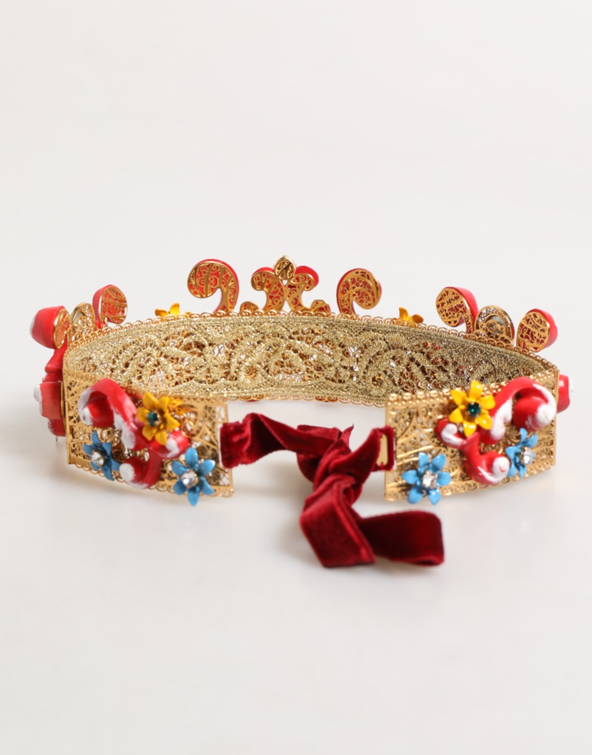 Red Carretto Multicolor Crystal Gold Tiara Crow Headband