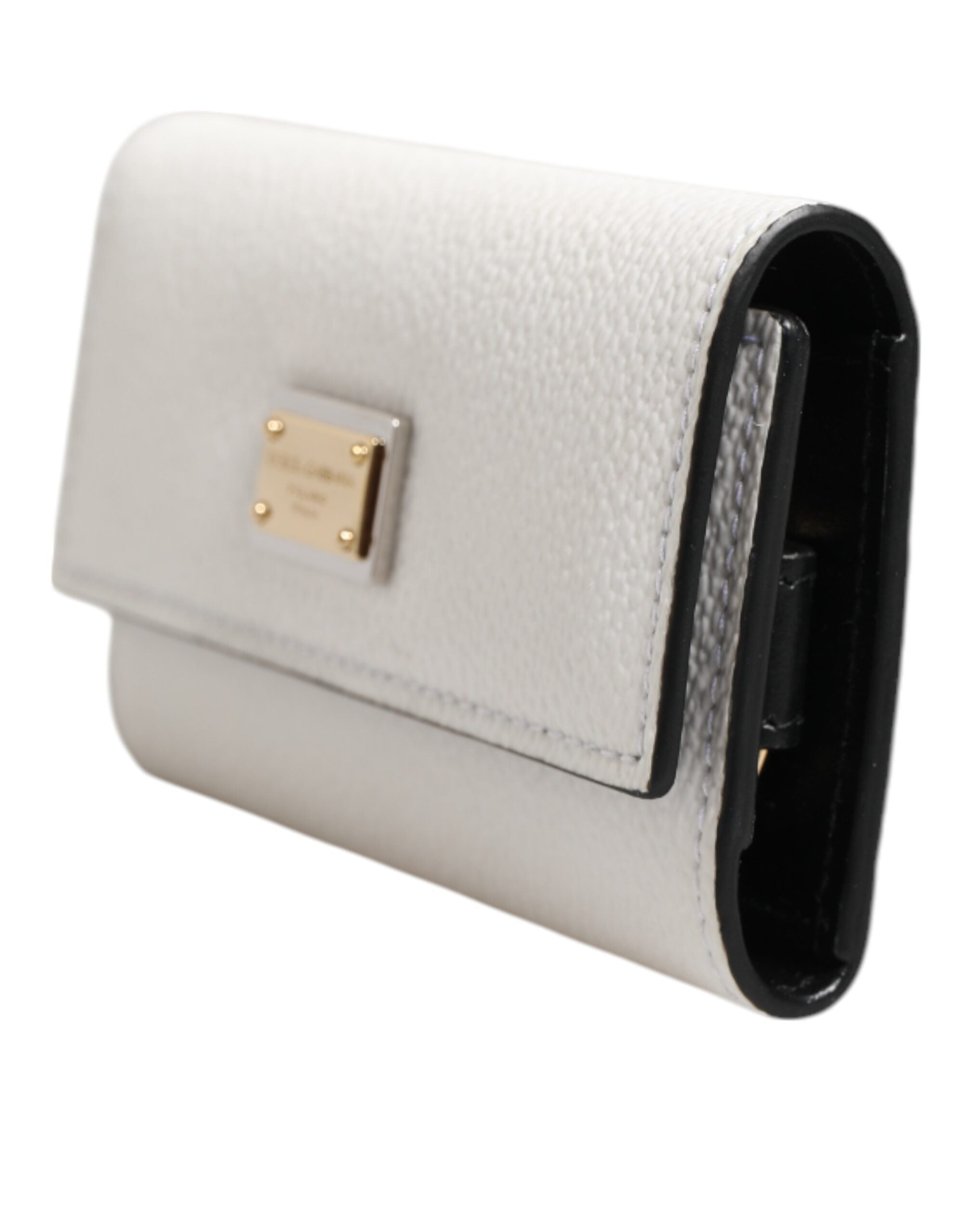 White Leather Card Case Holder Wallet Gold Logo Plate Key Holder