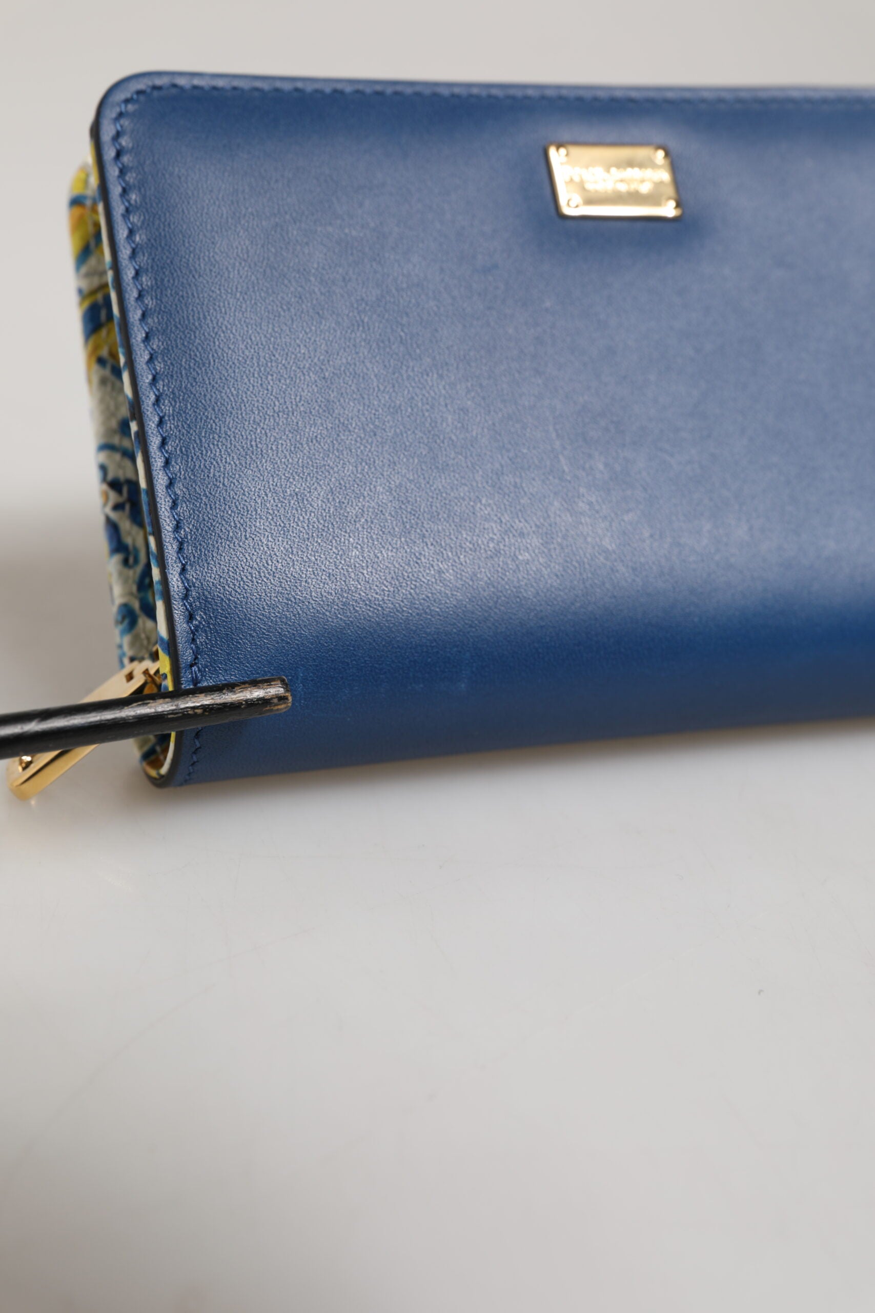 Blue Leather Continental Tile Print Zip Card Holder Purse Wallet