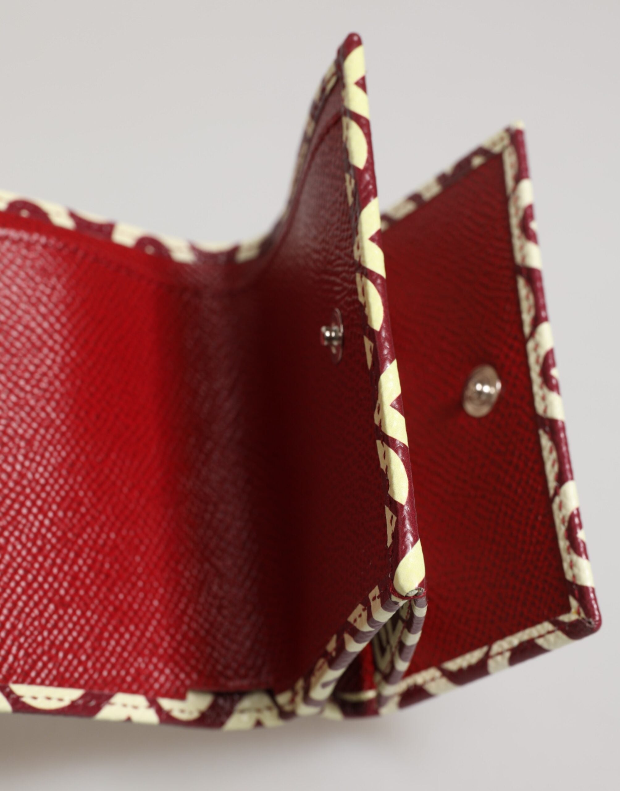 Burgundy Logo Print Calf Leather French Flap Card Holder Wallet