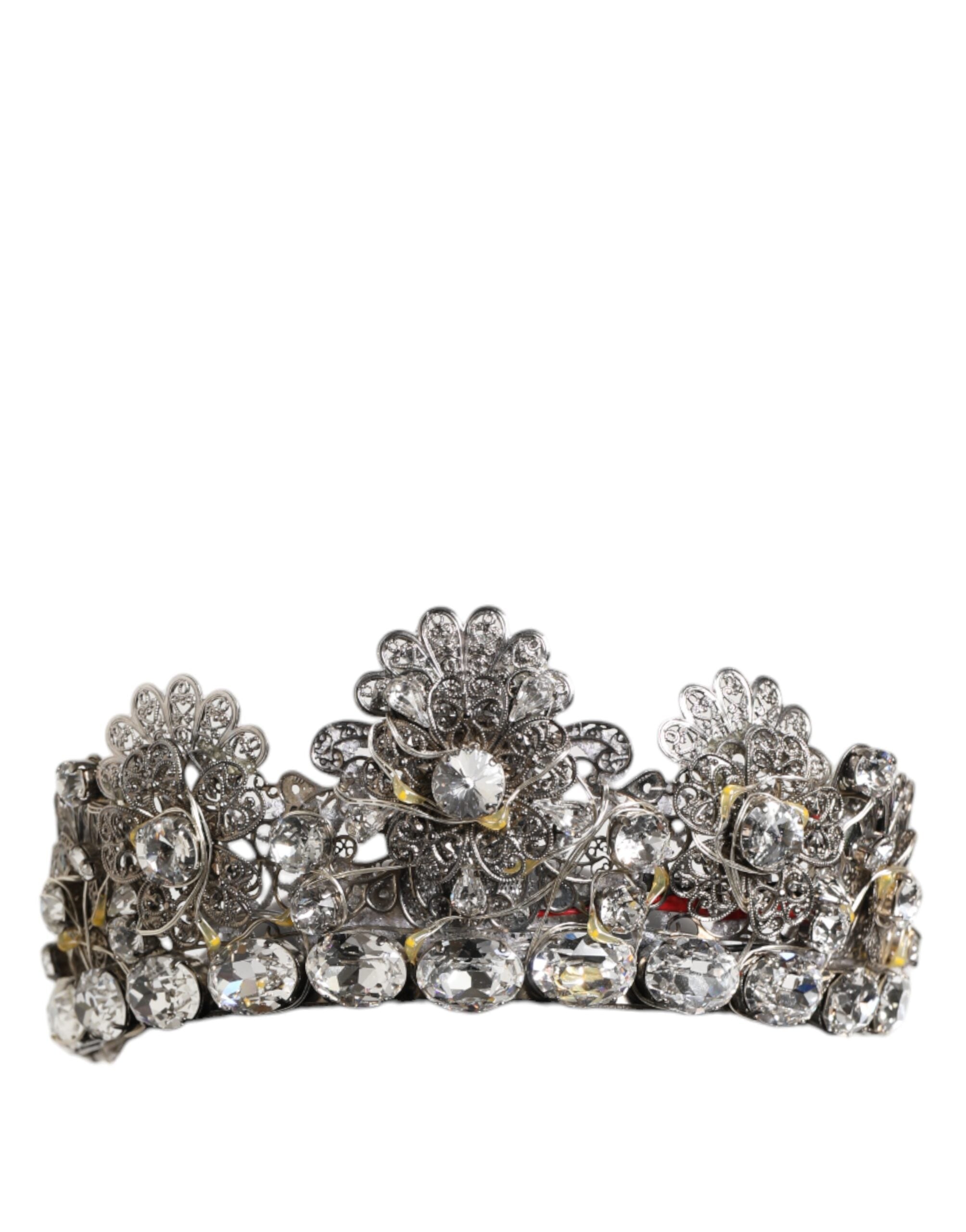 LED Crystal Embellished Silver Floral Filigree Crown Tiara