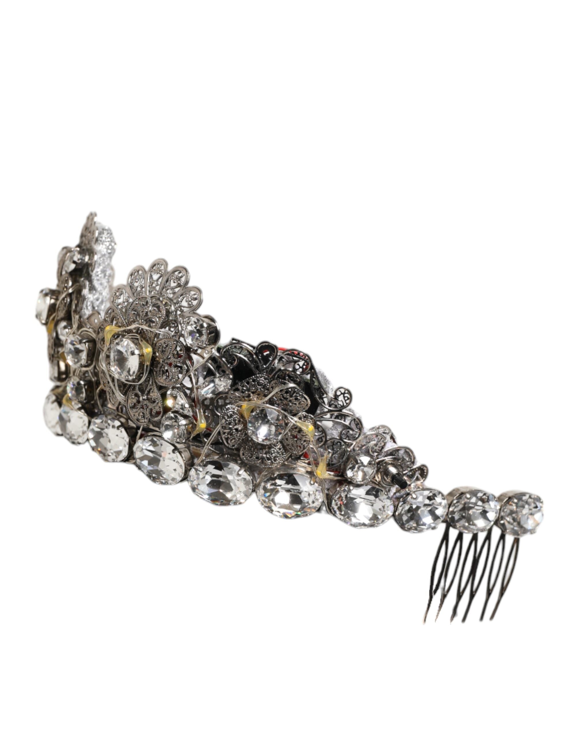 LED Crystal Embellished Silver Floral Filigree Crown Tiara