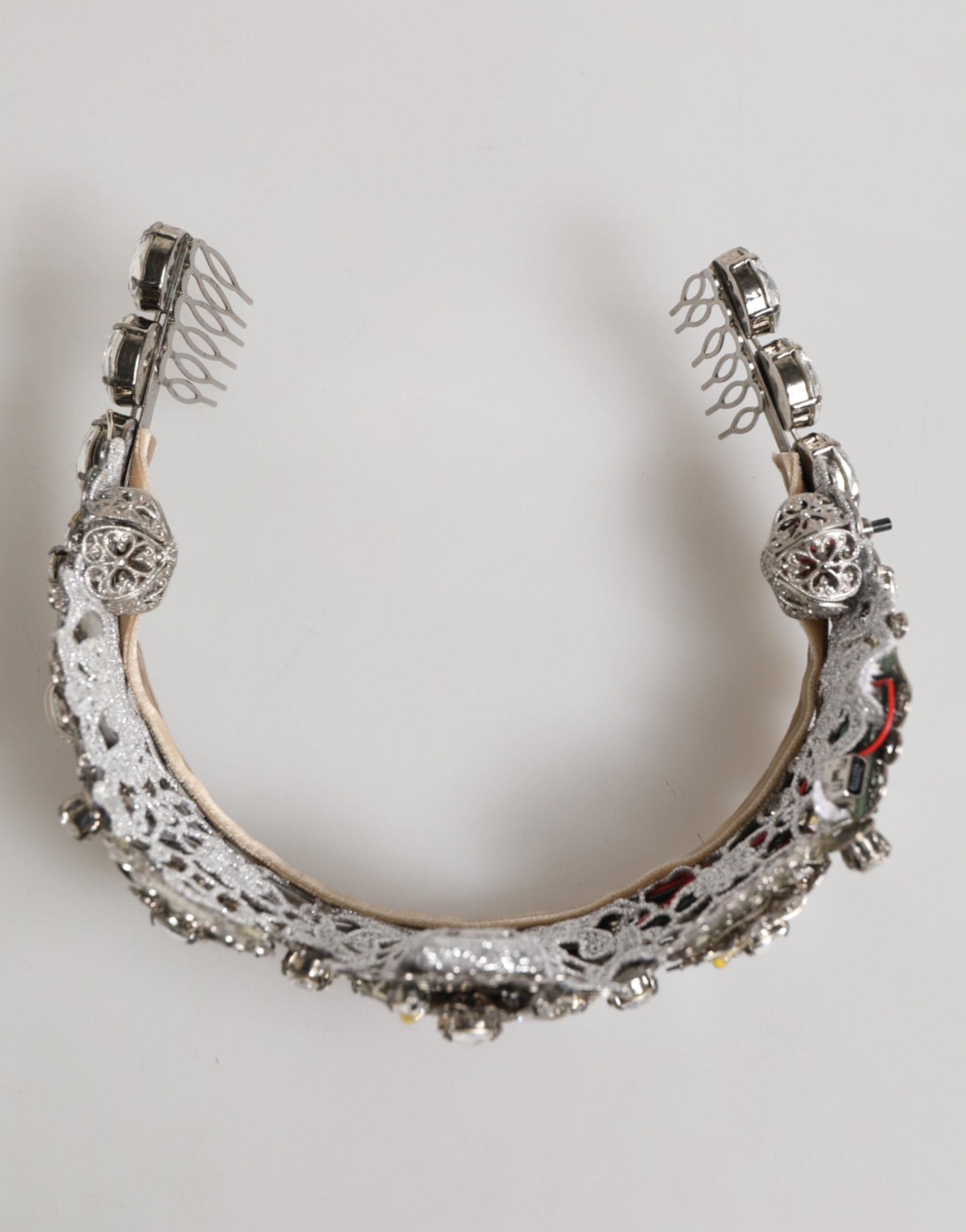 LED Crystal Embellished Silver Floral Filigree Crown Tiara