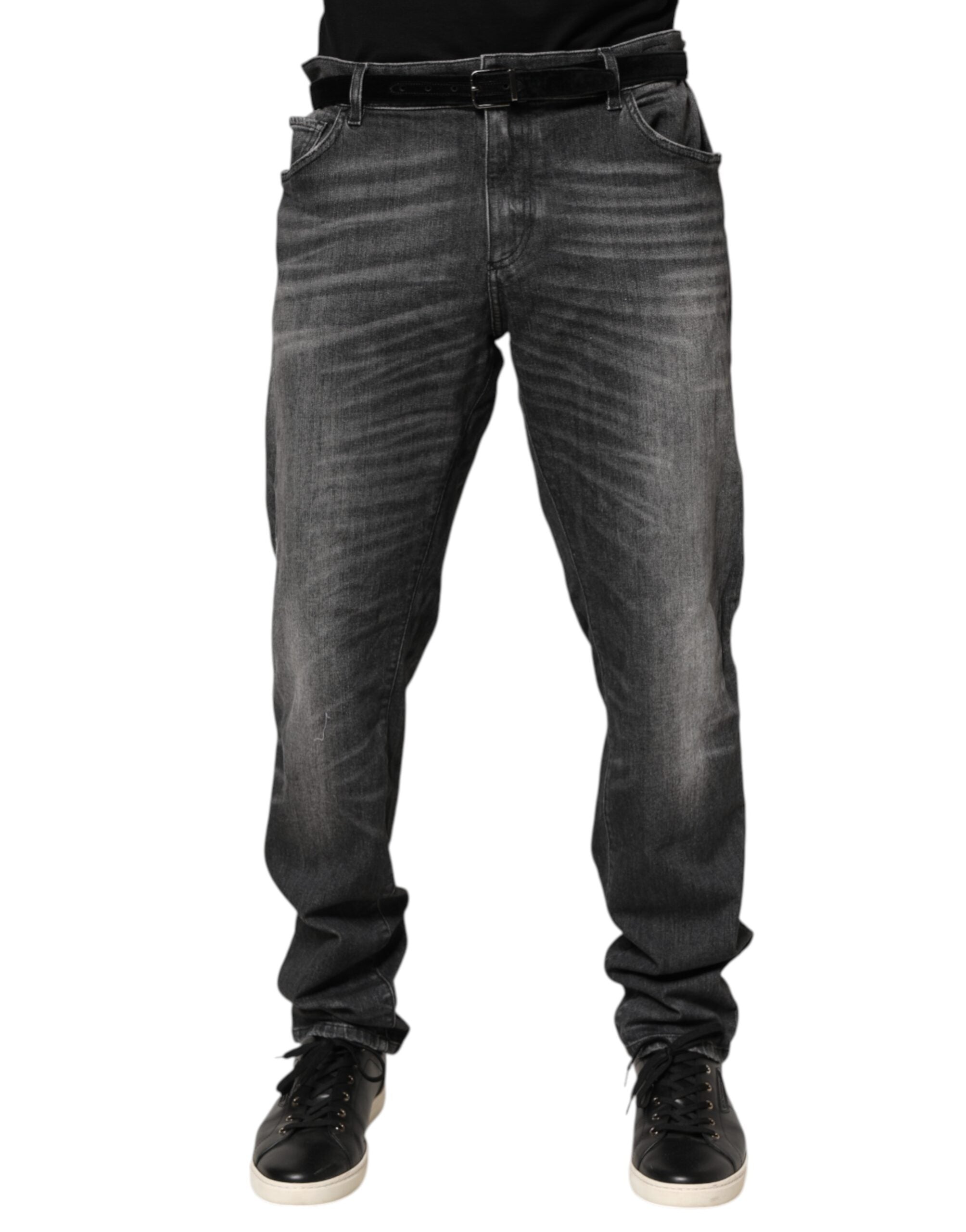 Black Gray Wash Slim Fit Straight Leg Denim Jeans
