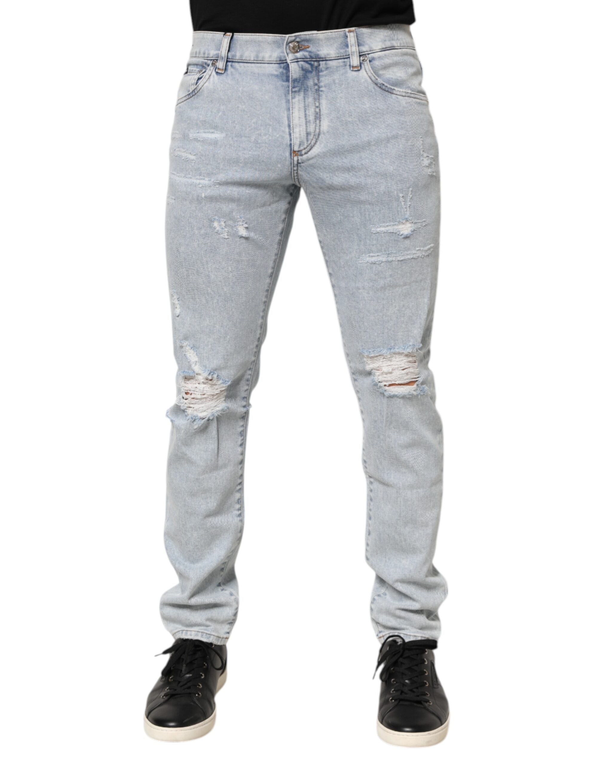 Light Blue Distressed Slim Fit Ripped Denim Jeans