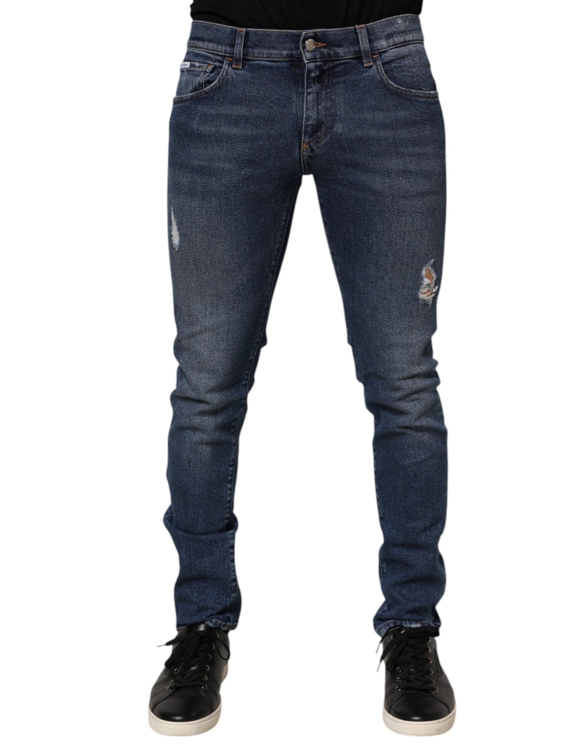 Blue Cotton Logo Plaque Skinny Men Denim Jeans