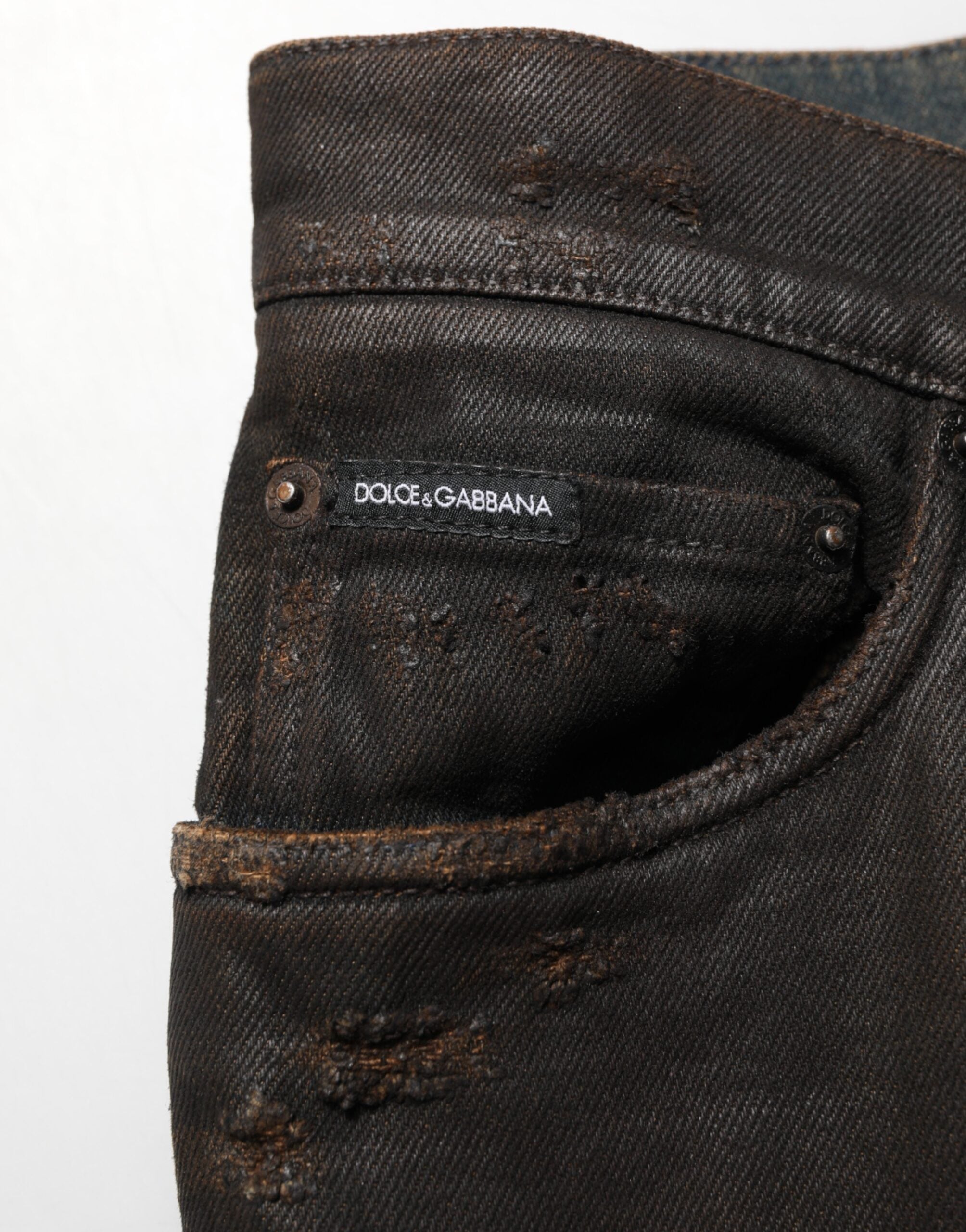 Dark Brown Tattered Cotton Skinny Denim Jeans