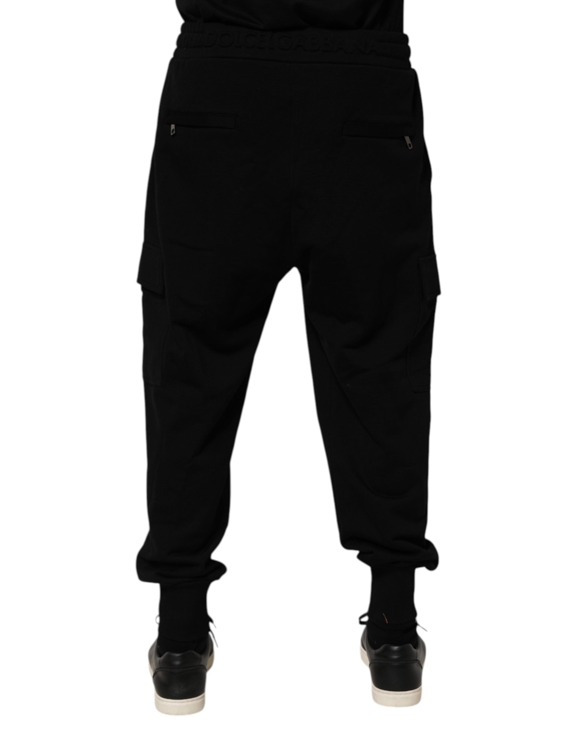 Black Cotton Blend Cargo Joggers Drawstring Pants
