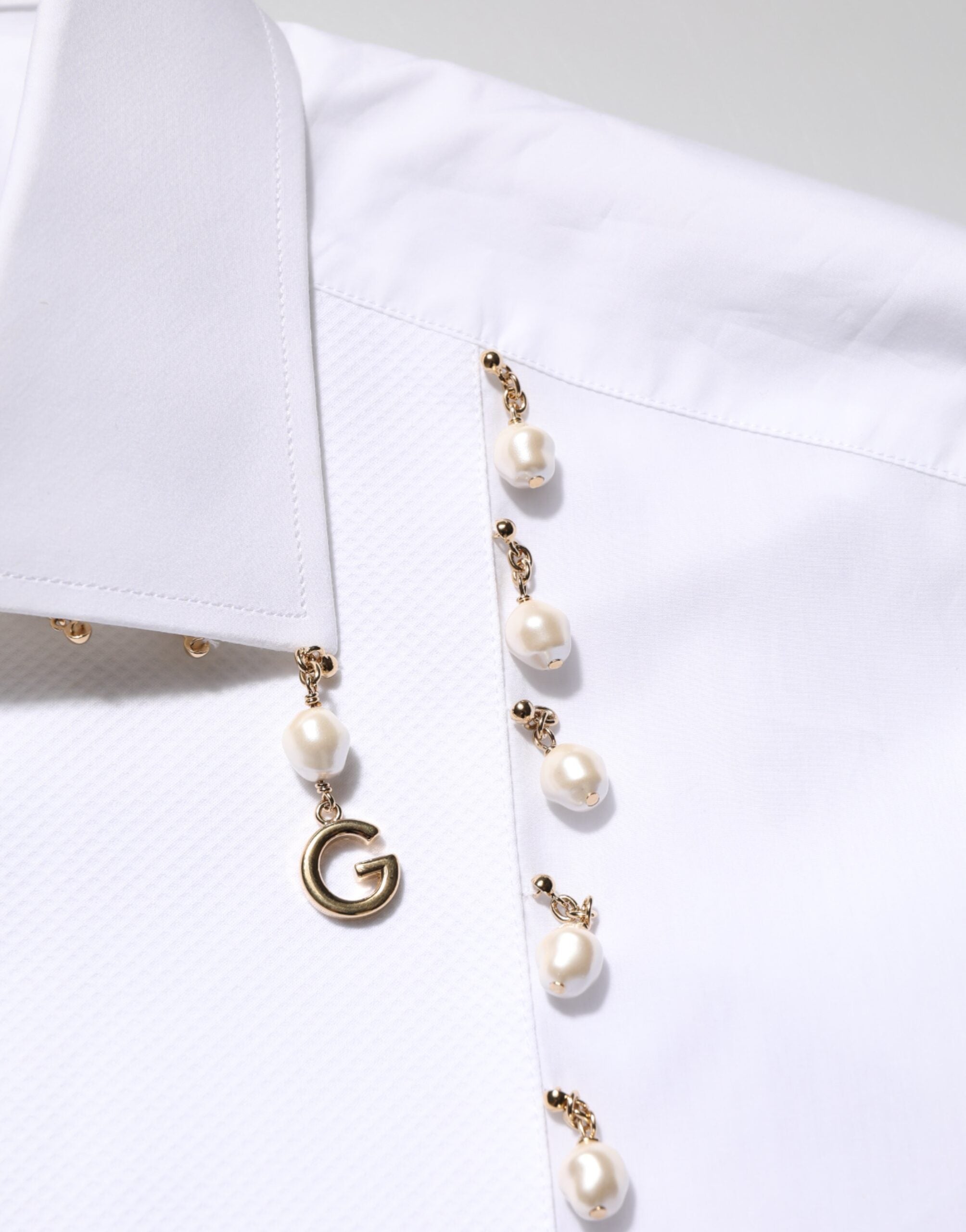 White Cotton DG Logo Pearl GOLD Formal Shirt