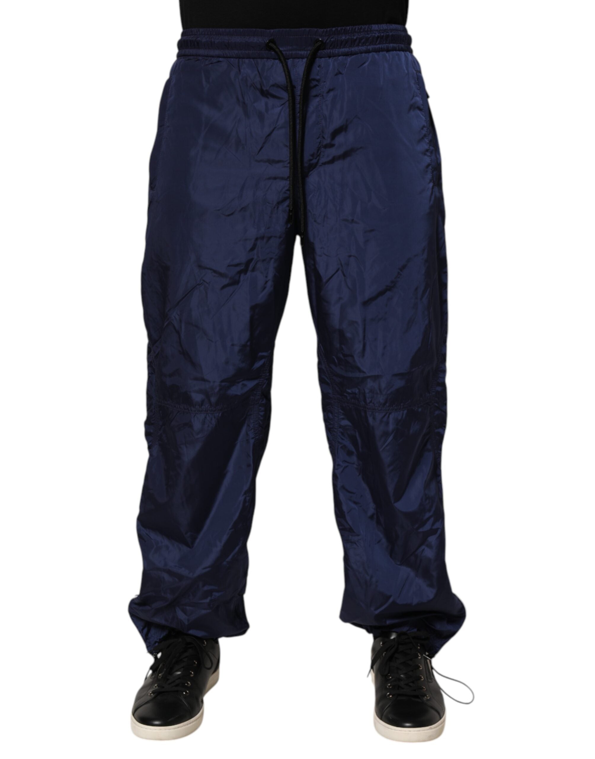 Blue Nylon Straight Jogger Sweatpants Pants
