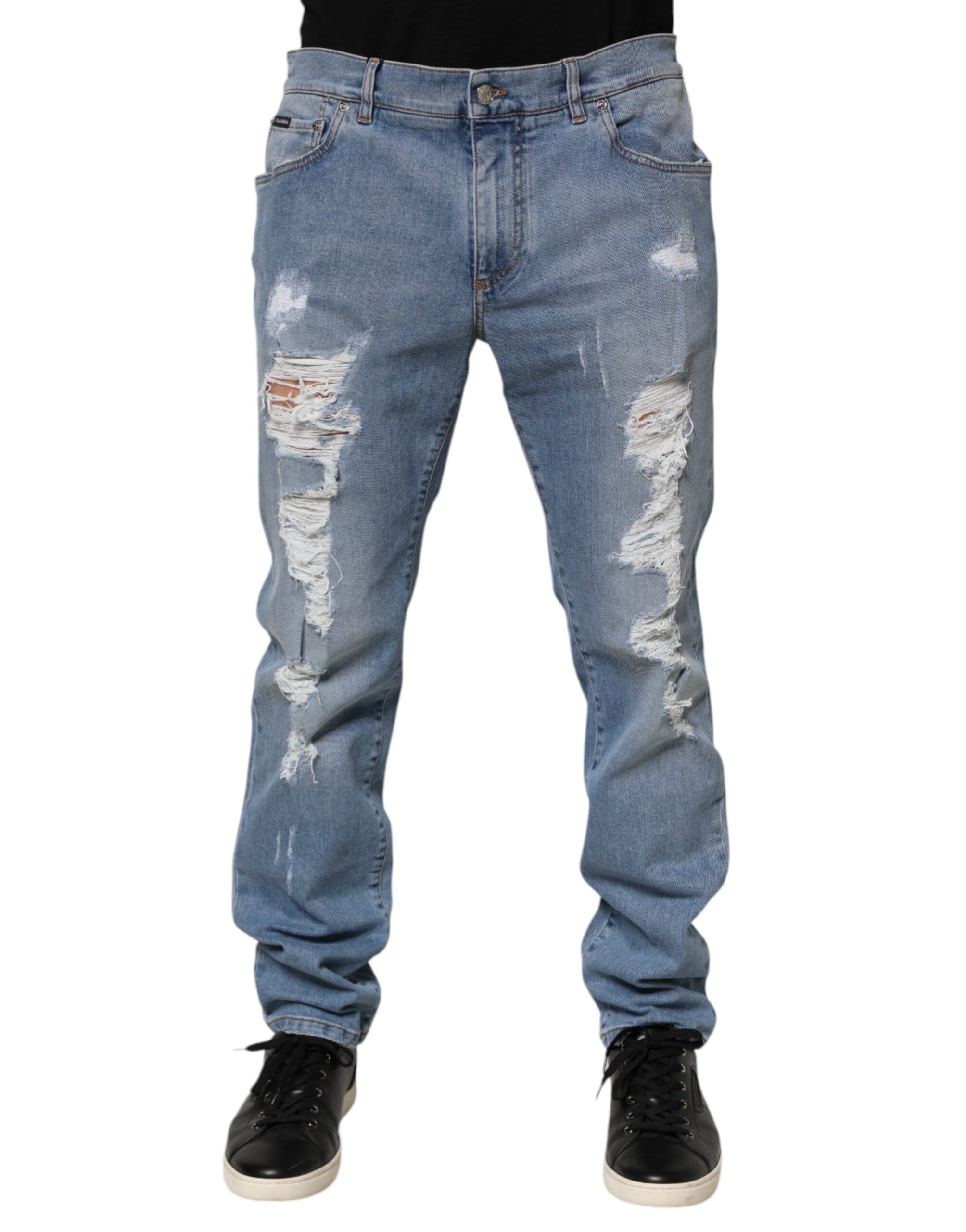 Blue Tattered Slim Fit Cotton Denim Jeans