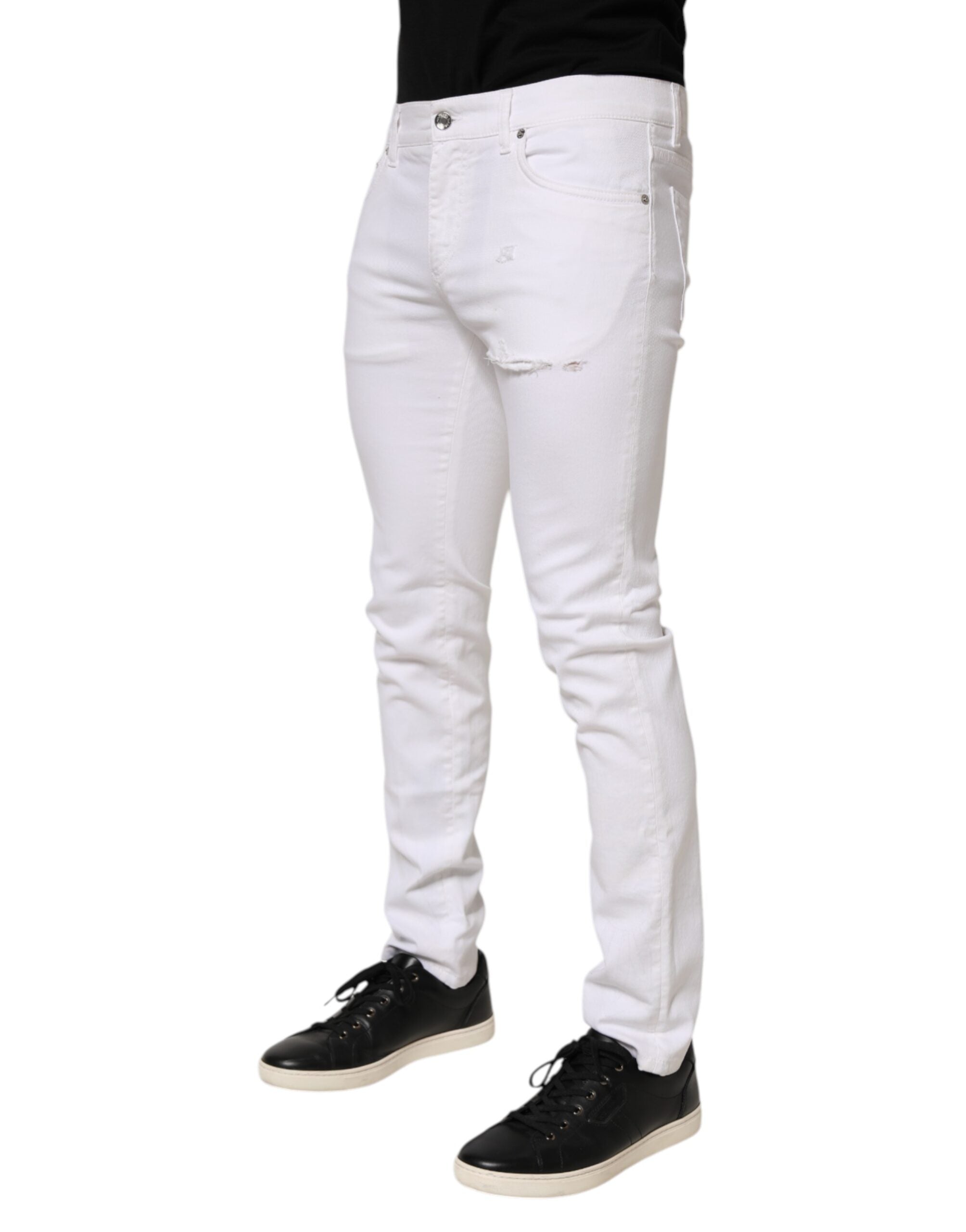 White Ripped Cotton Skinny Men Denim Jeans