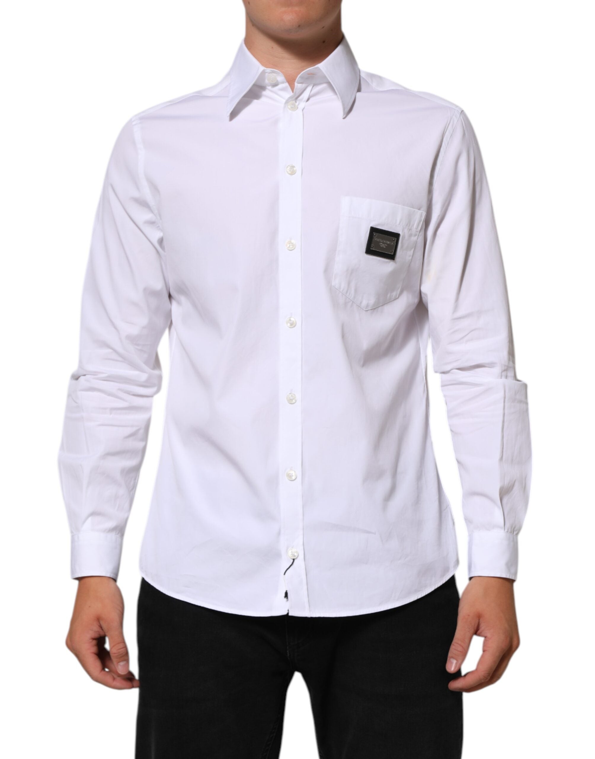 White Logo Plaque Collared Formal Dress Shirt