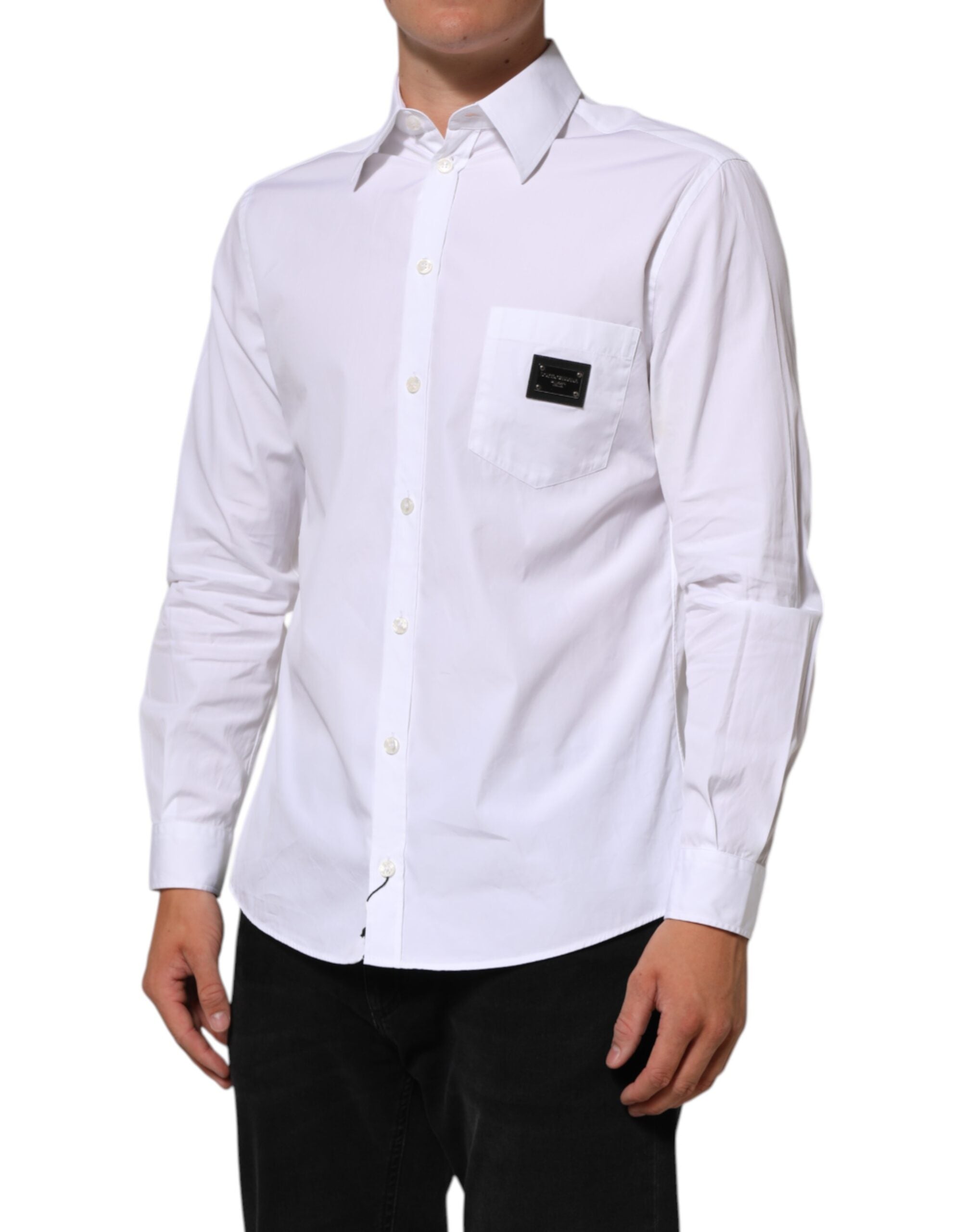 White Logo Plaque Collared Formal Dress Shirt