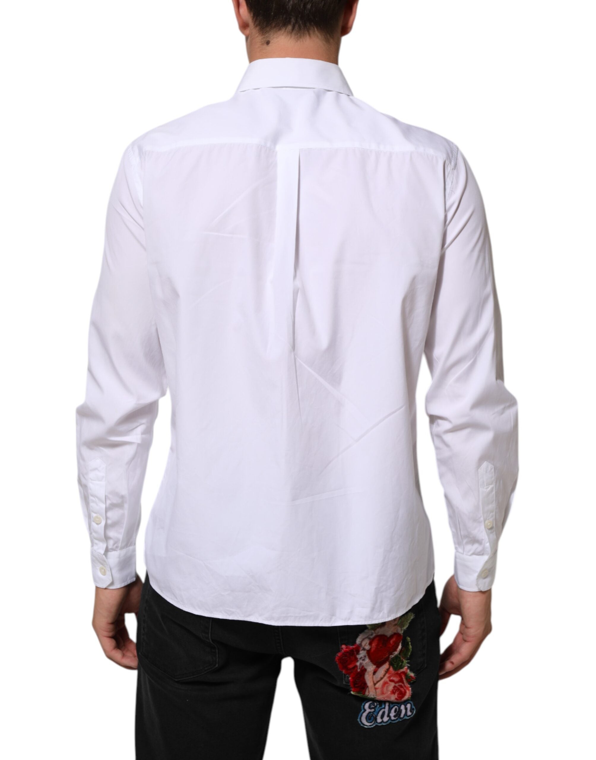 White Logo Plaque Collared Formal Dress Shirt