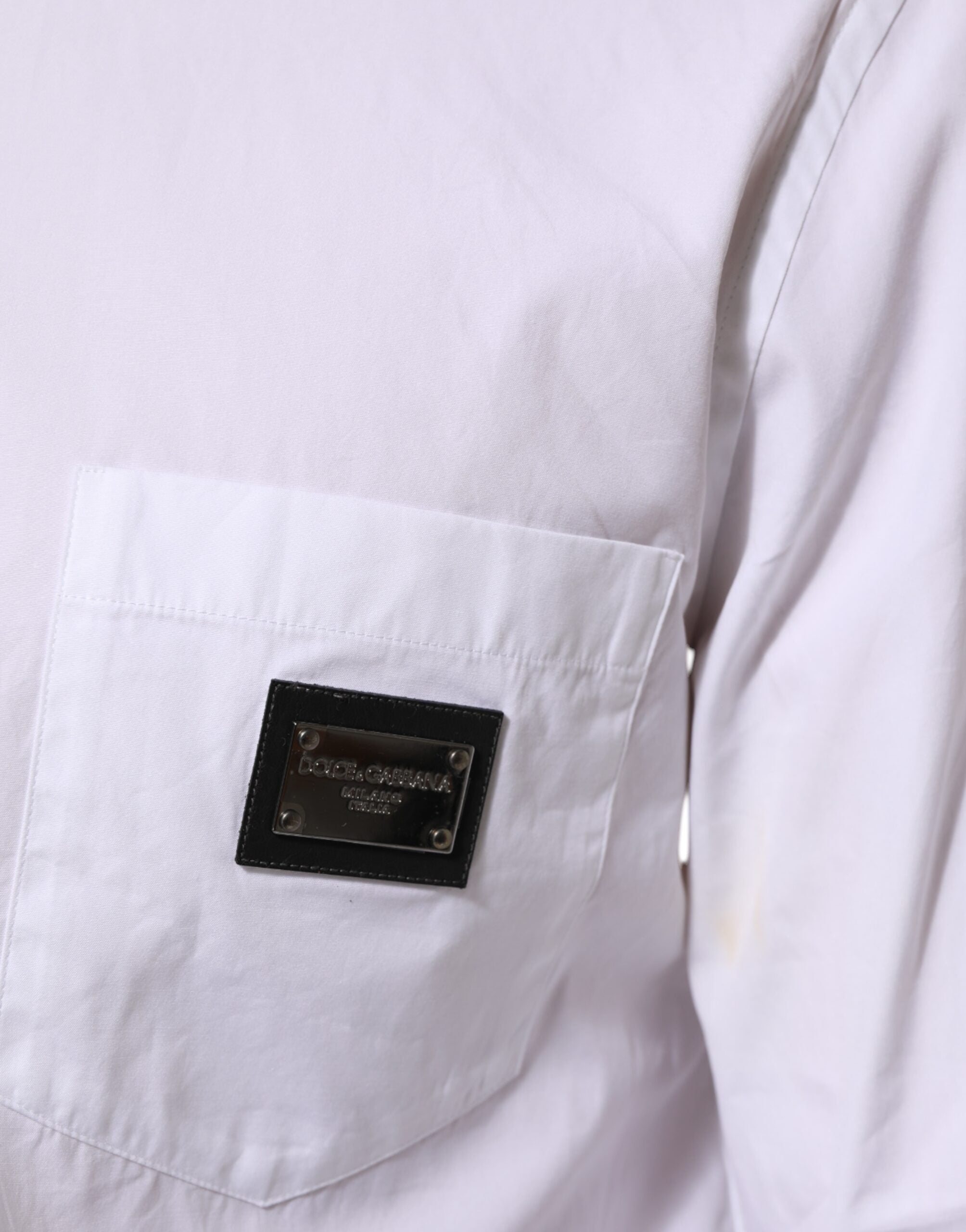White Logo Plaque Collared Formal Dress Shirt