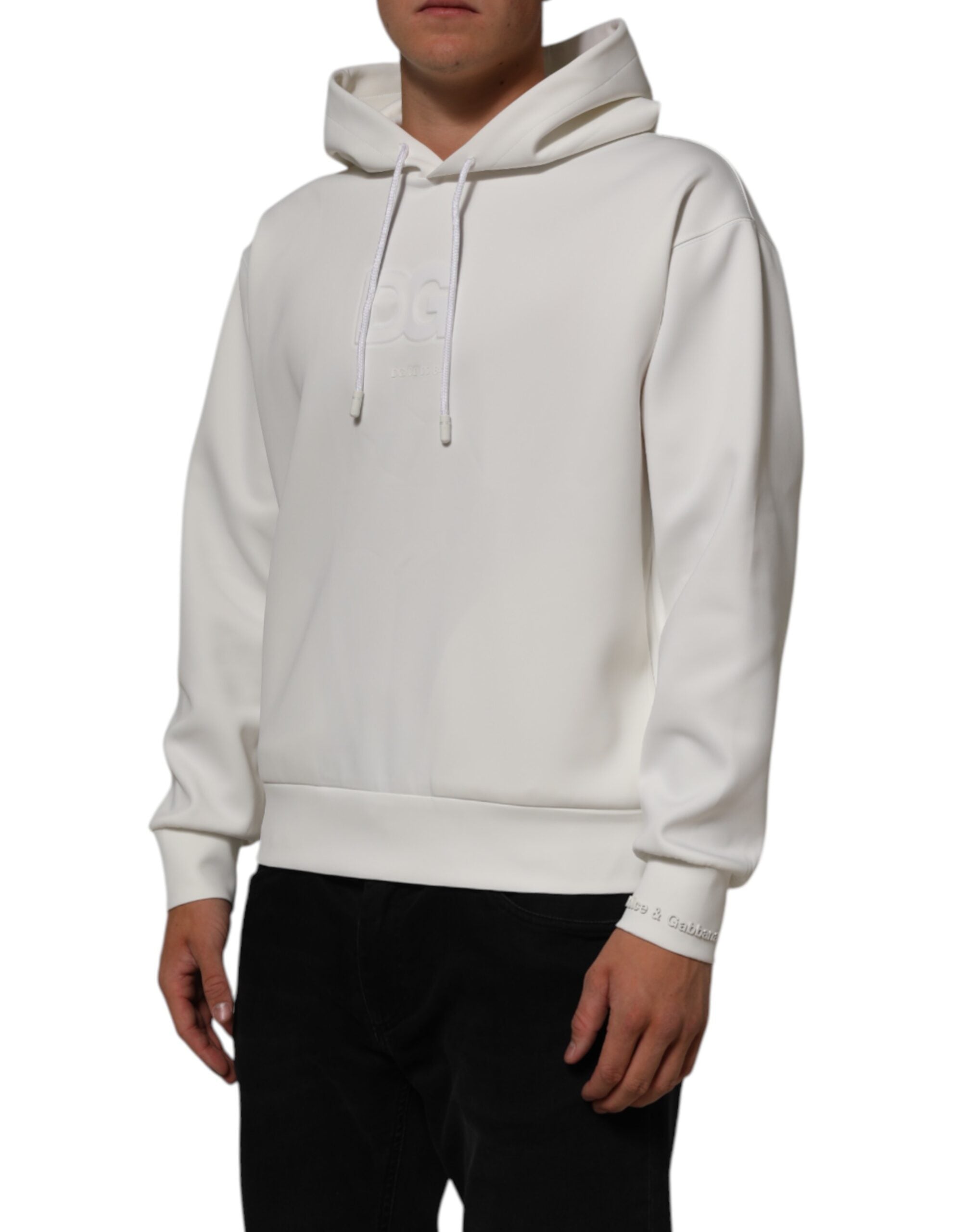 White Logo Hooded Men Sweatshirt Sweater