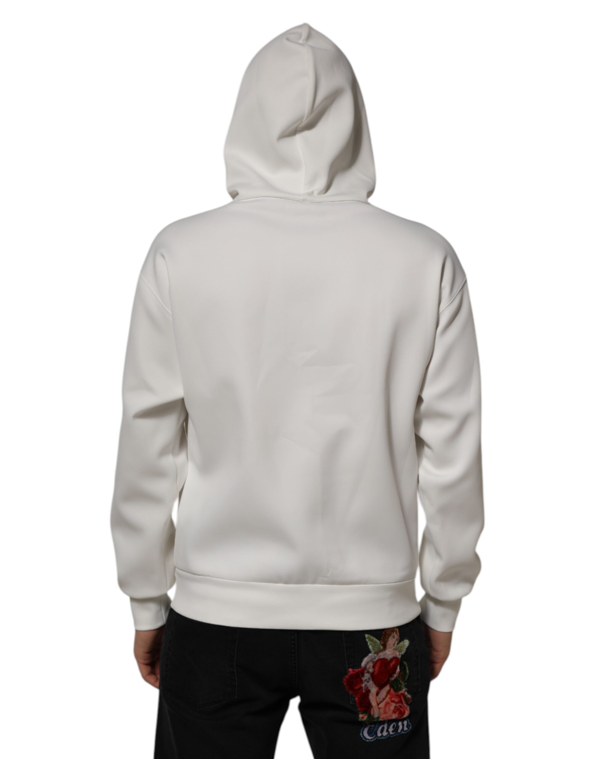 White Logo Hooded Men Sweatshirt Sweater