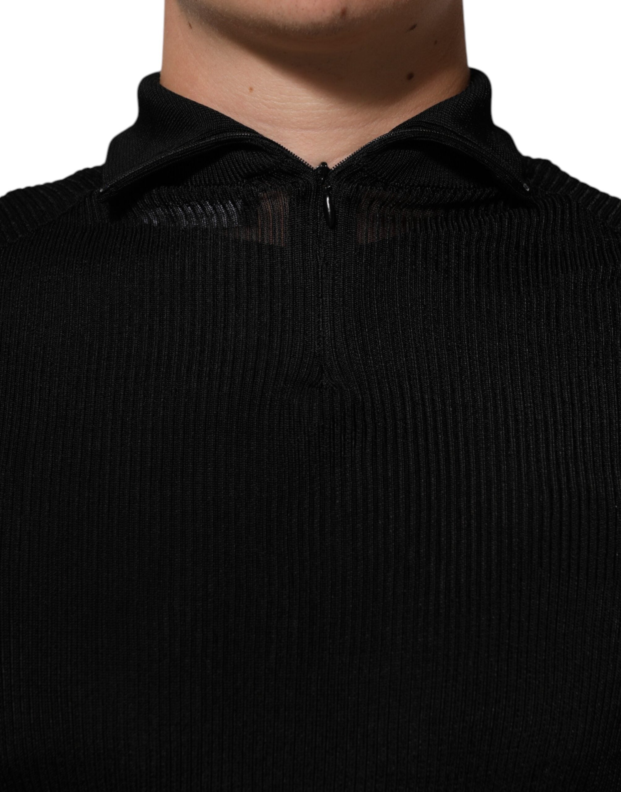 Black Viscose Turtle Neck Pullover Sweater