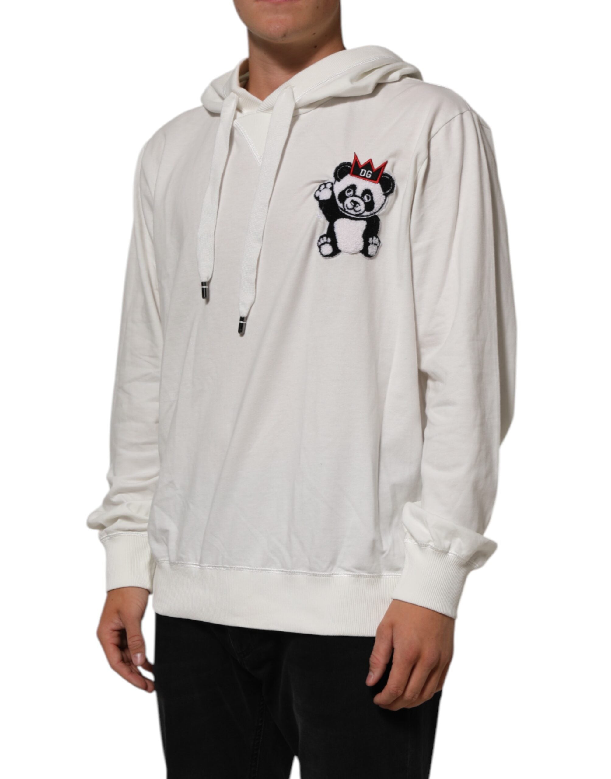 Off White Cotton Panda Hooded Sweatshirt Sweater