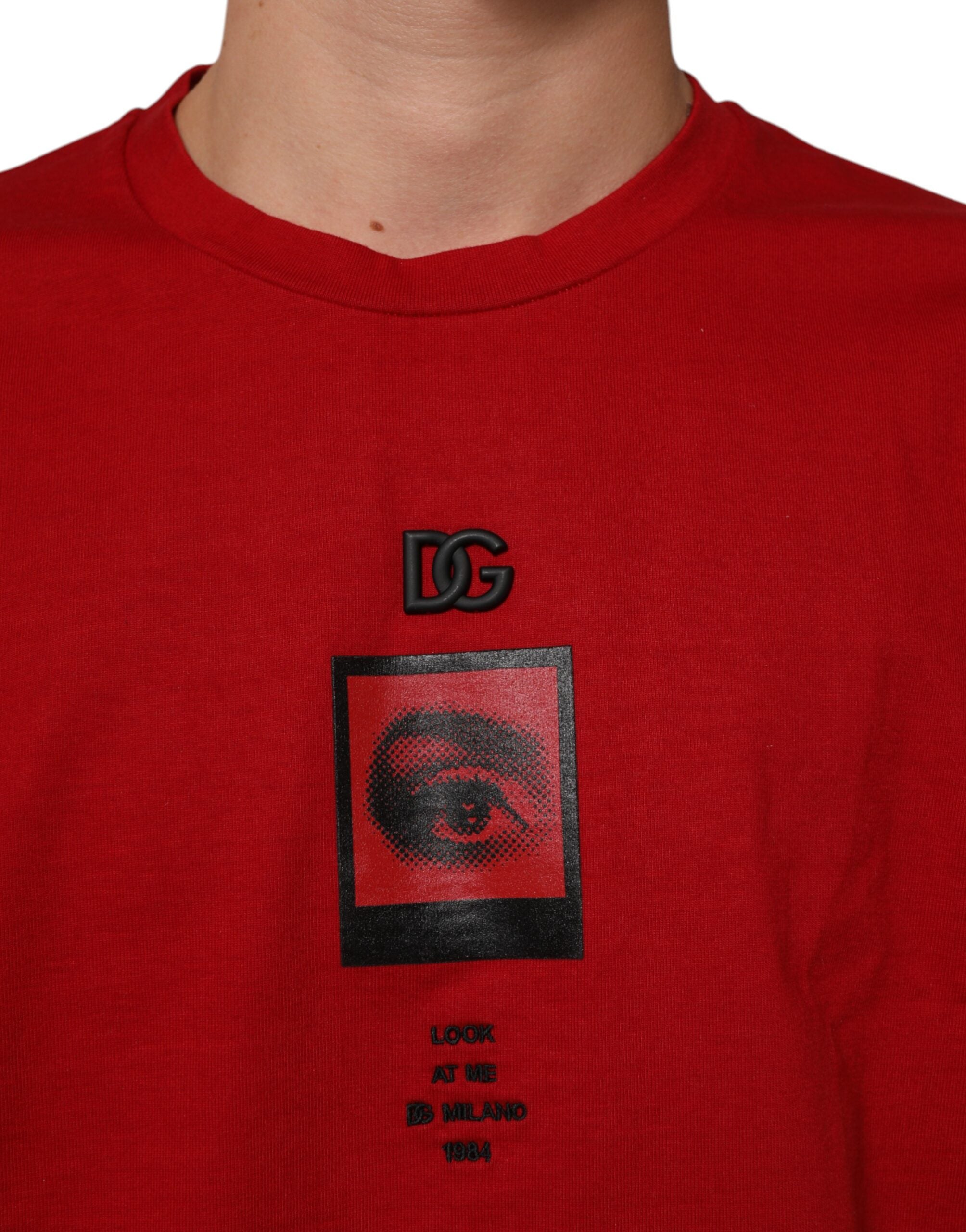 Red Logo Eye Print Cotton Short Sleeve T-shirt