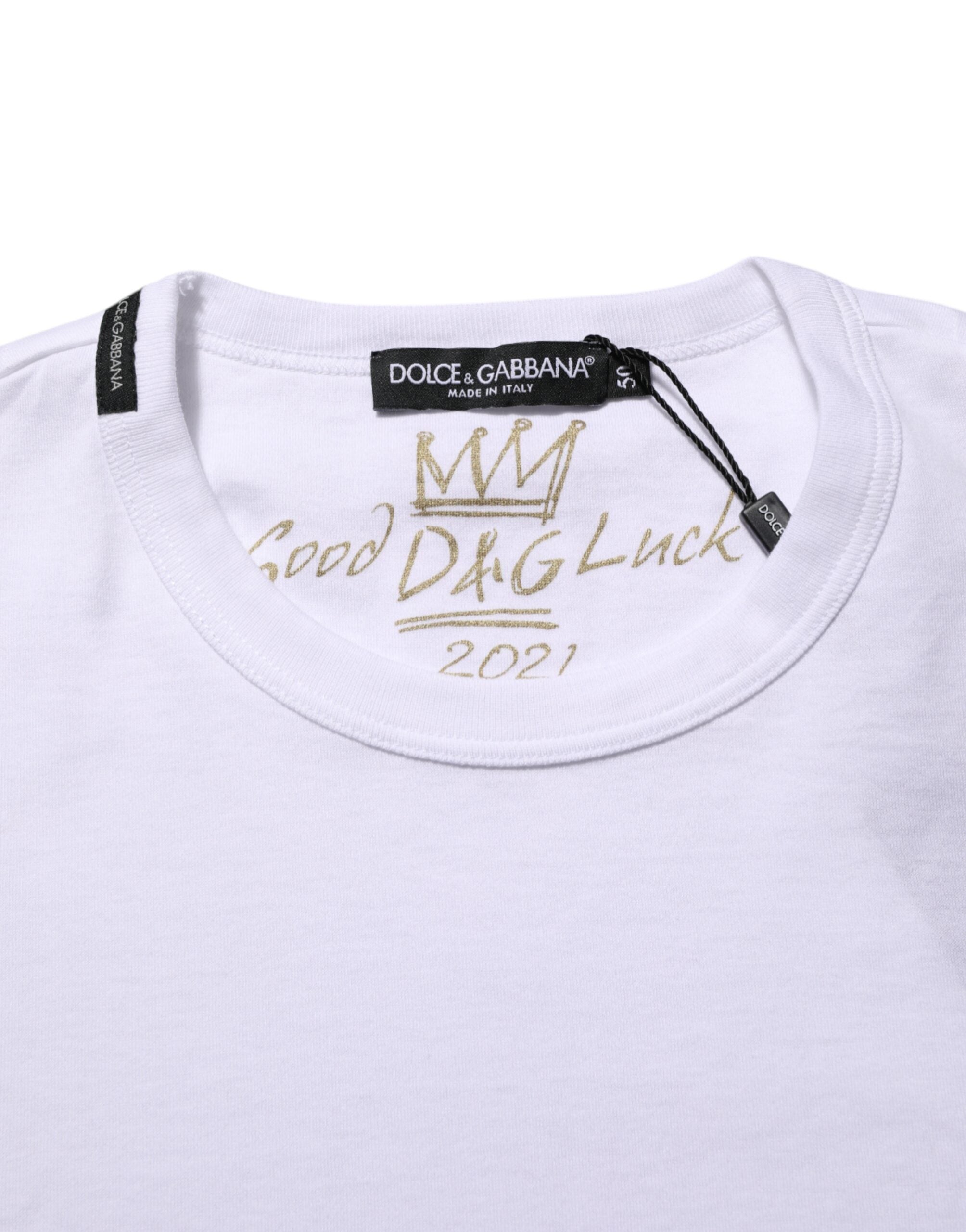 White Goodluck 2021 Cotton Crew Neck T-shirt