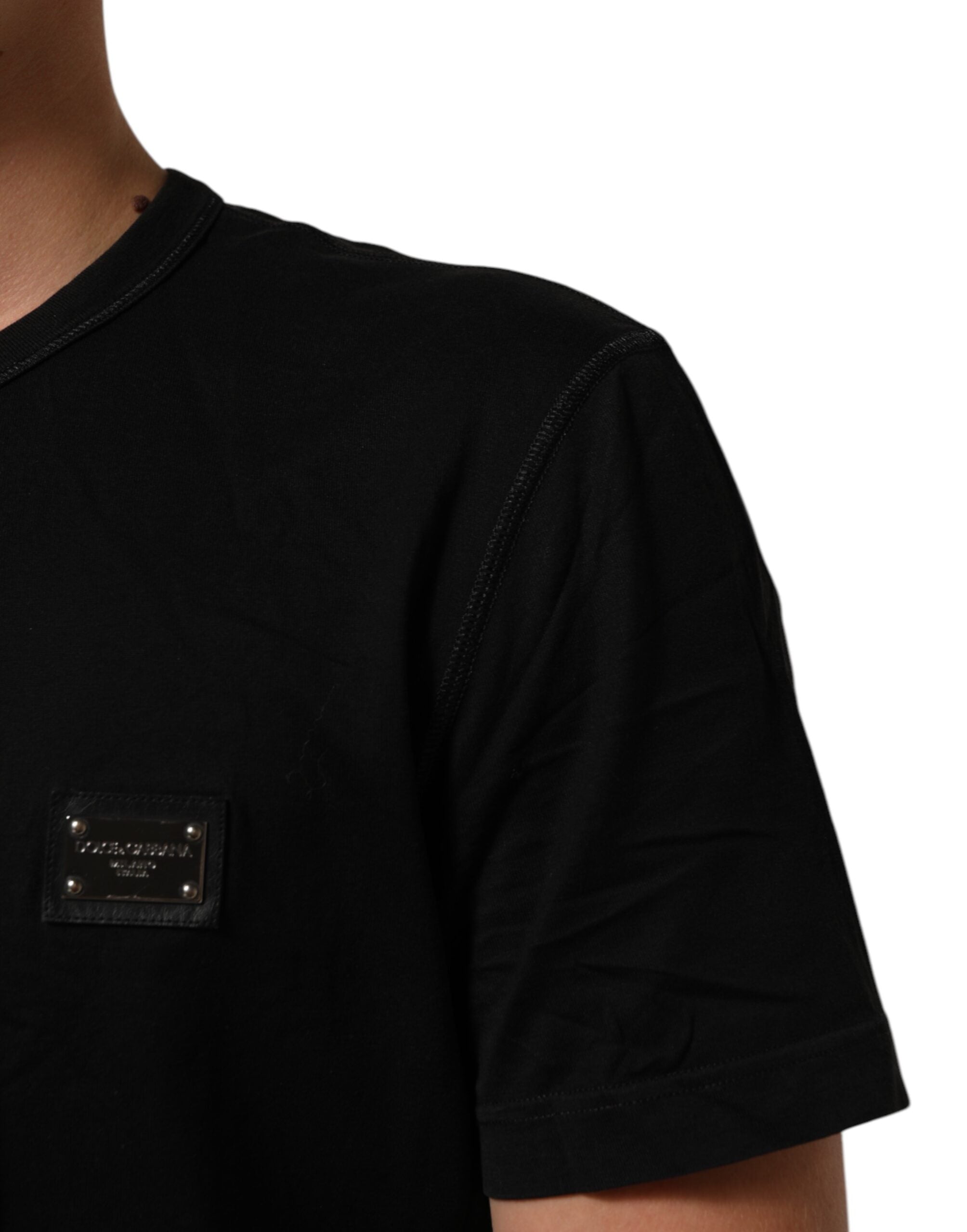 Black Logo Plaque Cotton Crew Neck T-shirt