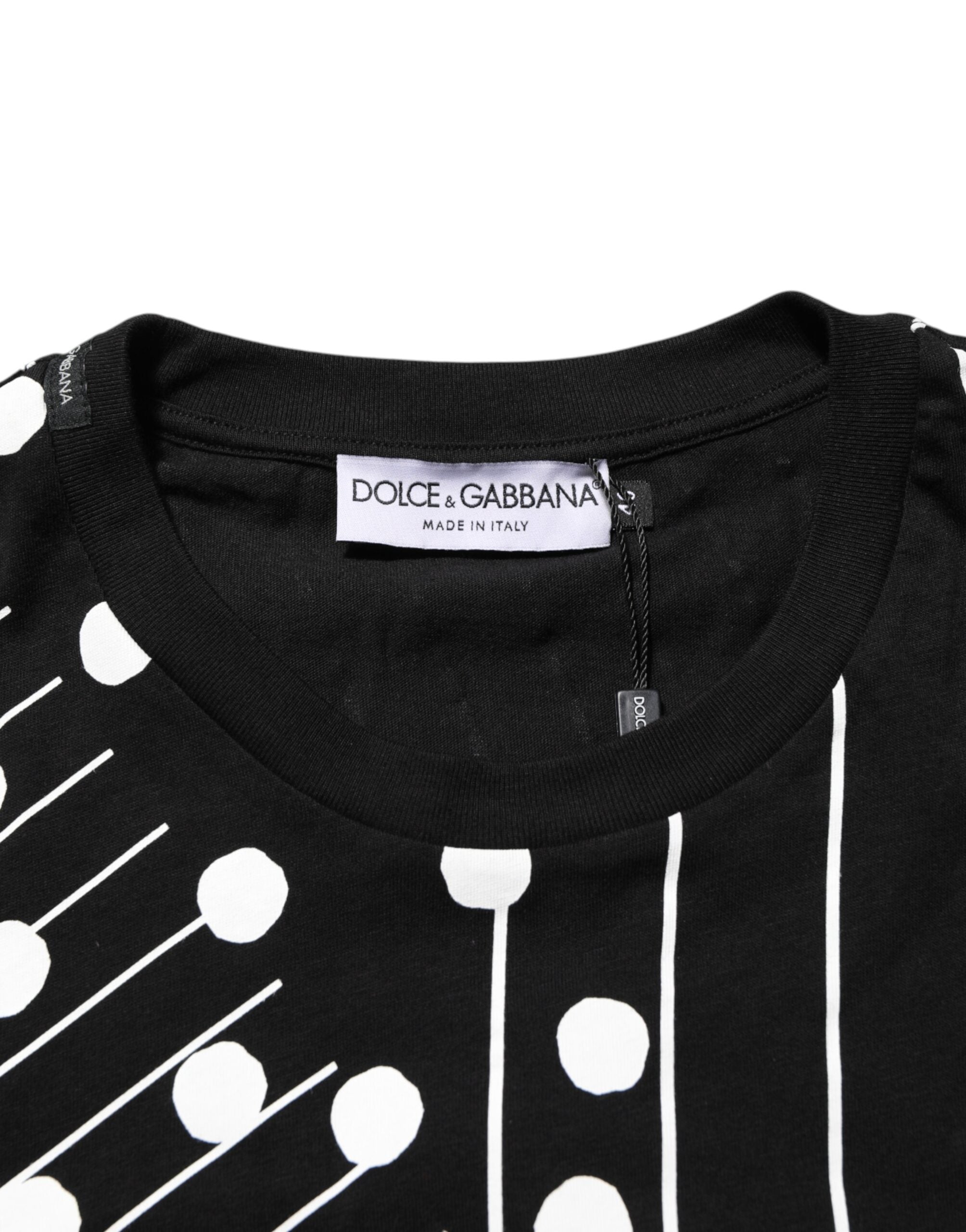 Black Cotton Polka Dots Round Neck T-shirt