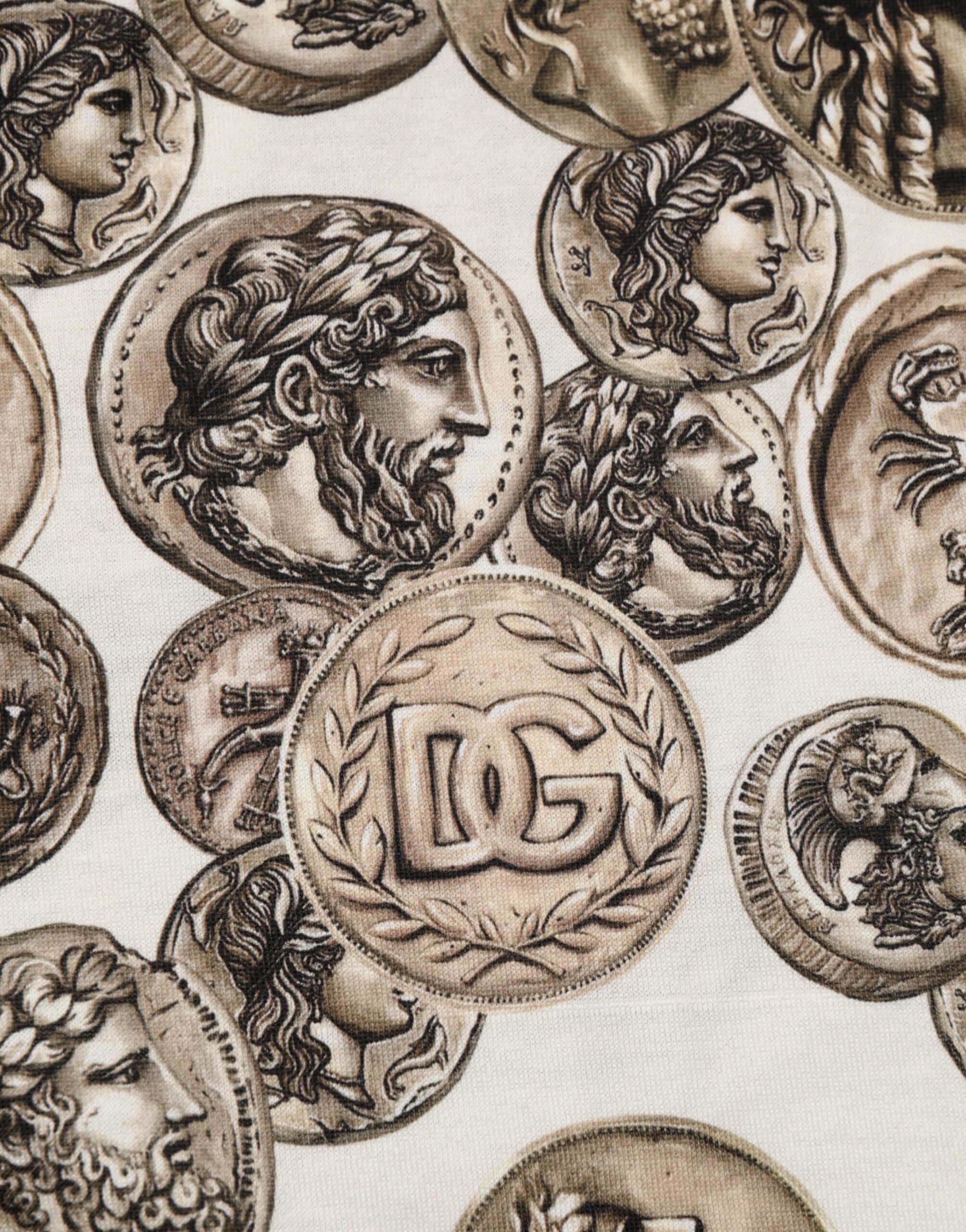 White Coin Print Cotton Crew Neck Men T-shirt