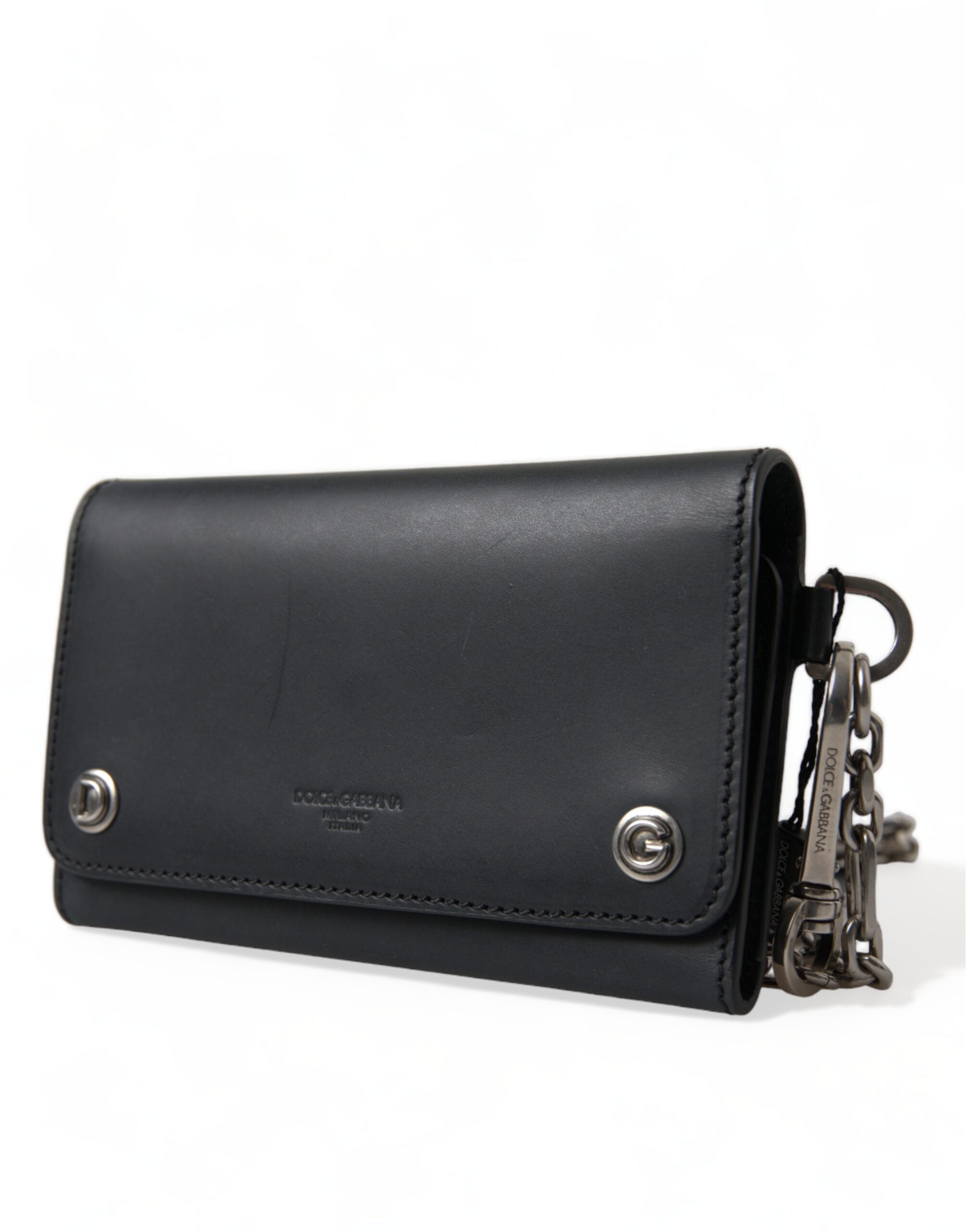 Black Leather Logo Embossed Mini Bifold Wallet Borse Bag