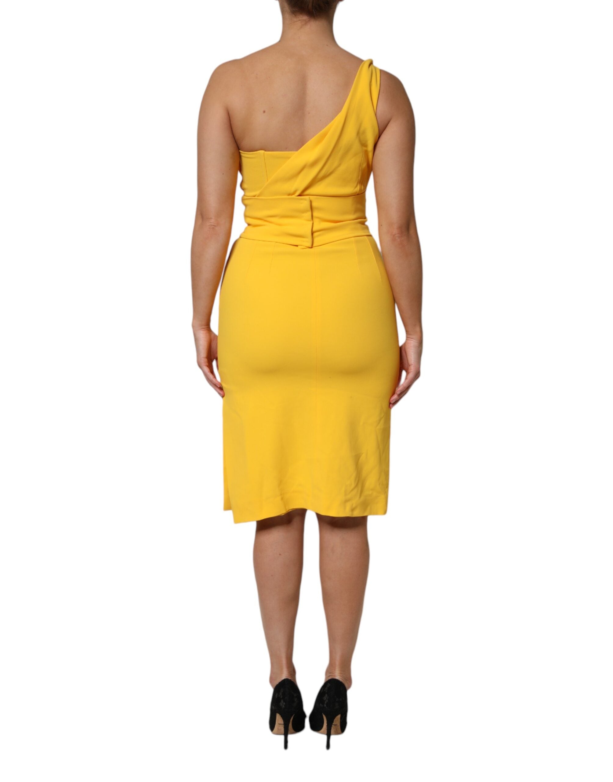 Yellow One Shoulder Side Slit Sheath Dress