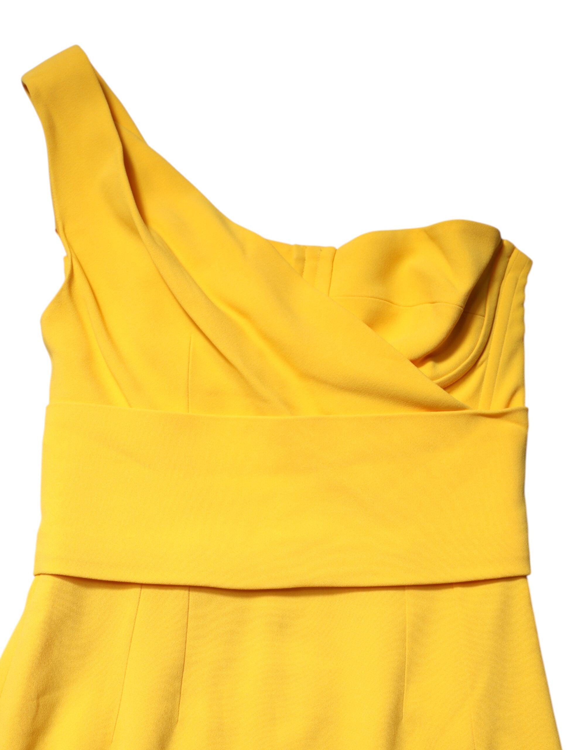 Yellow One Shoulder Side Slit Sheath Dress
