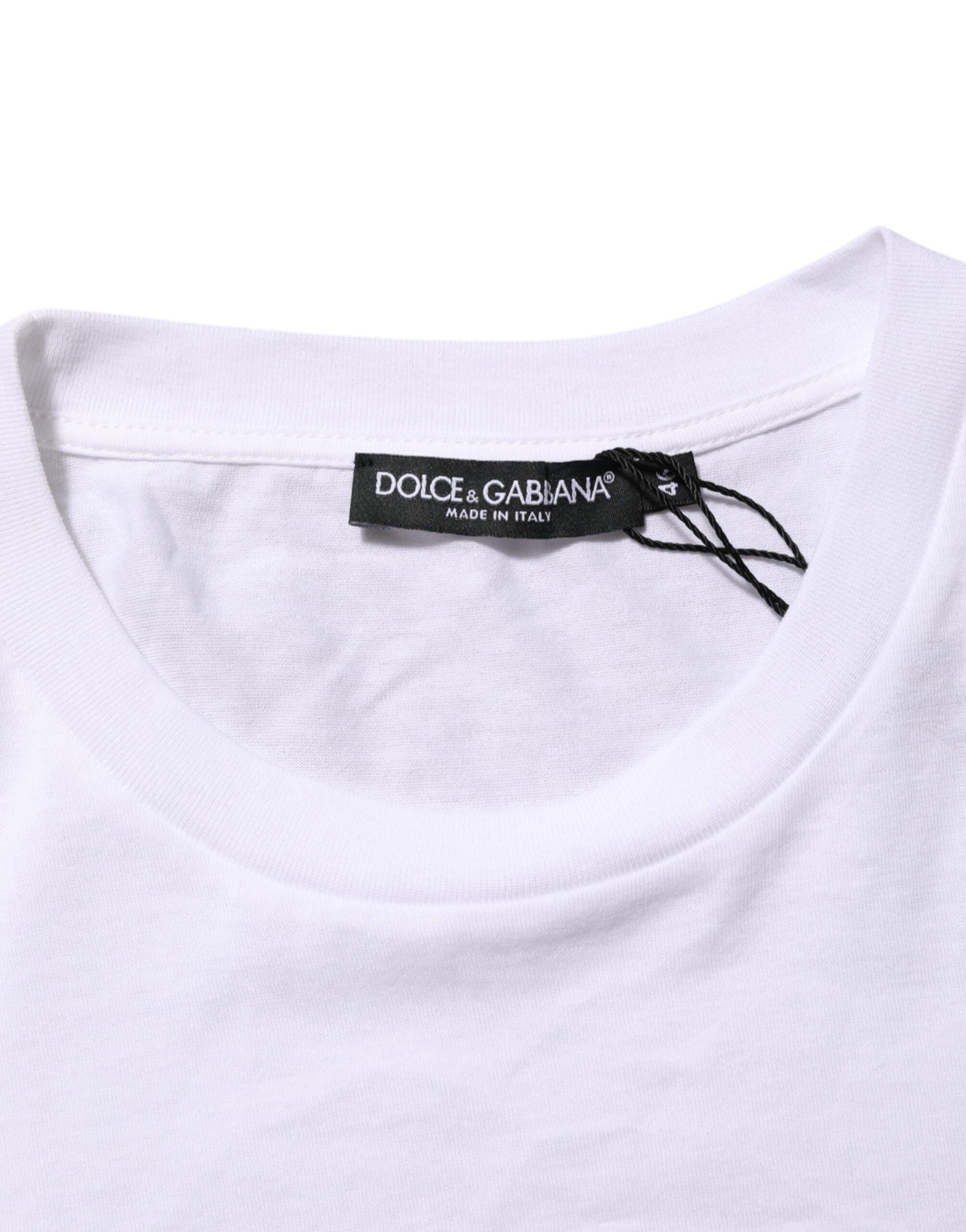 White Logo Print Cotton Men Crew Neck T-shirt