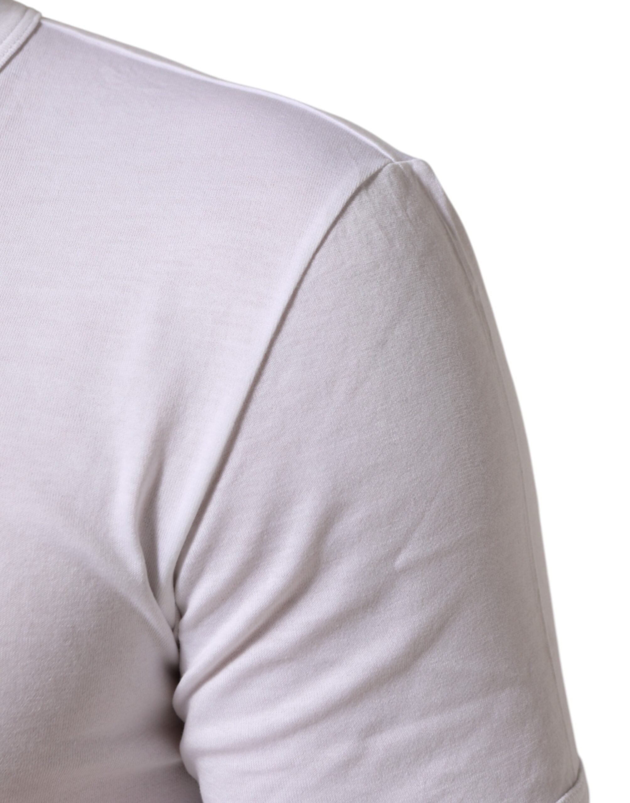 White Cotton V-Neck Short Sleeves T-shirt