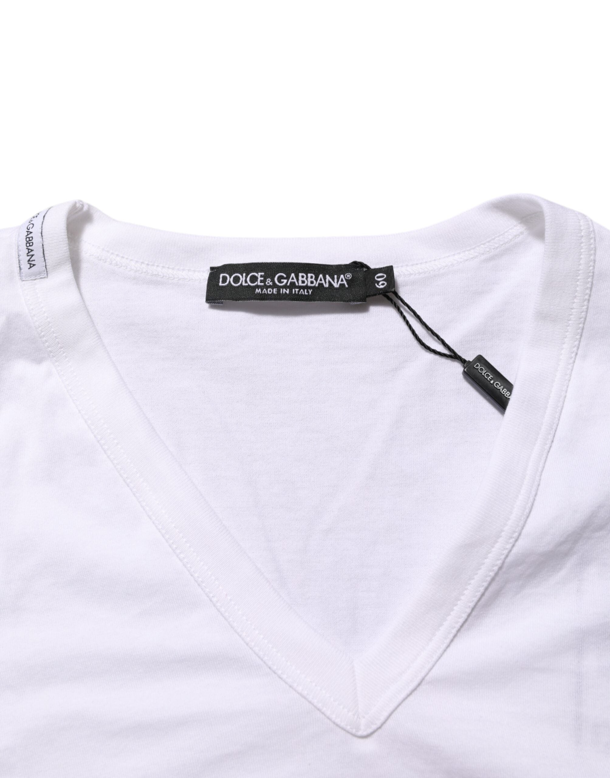 White Cotton V-Neck Short Sleeves T-shirt