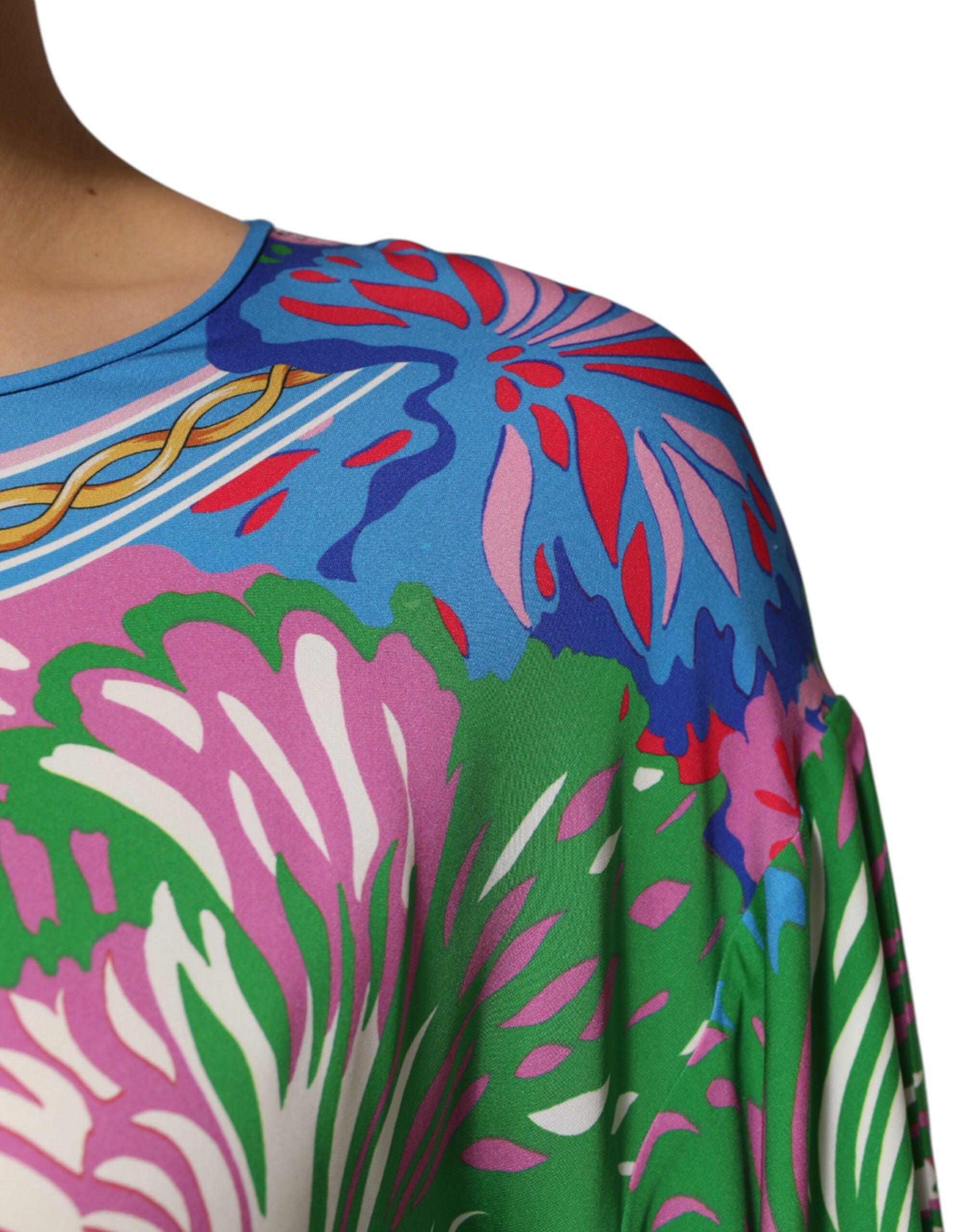 Multicolor Floral Print Silk Tunic Blouse Top