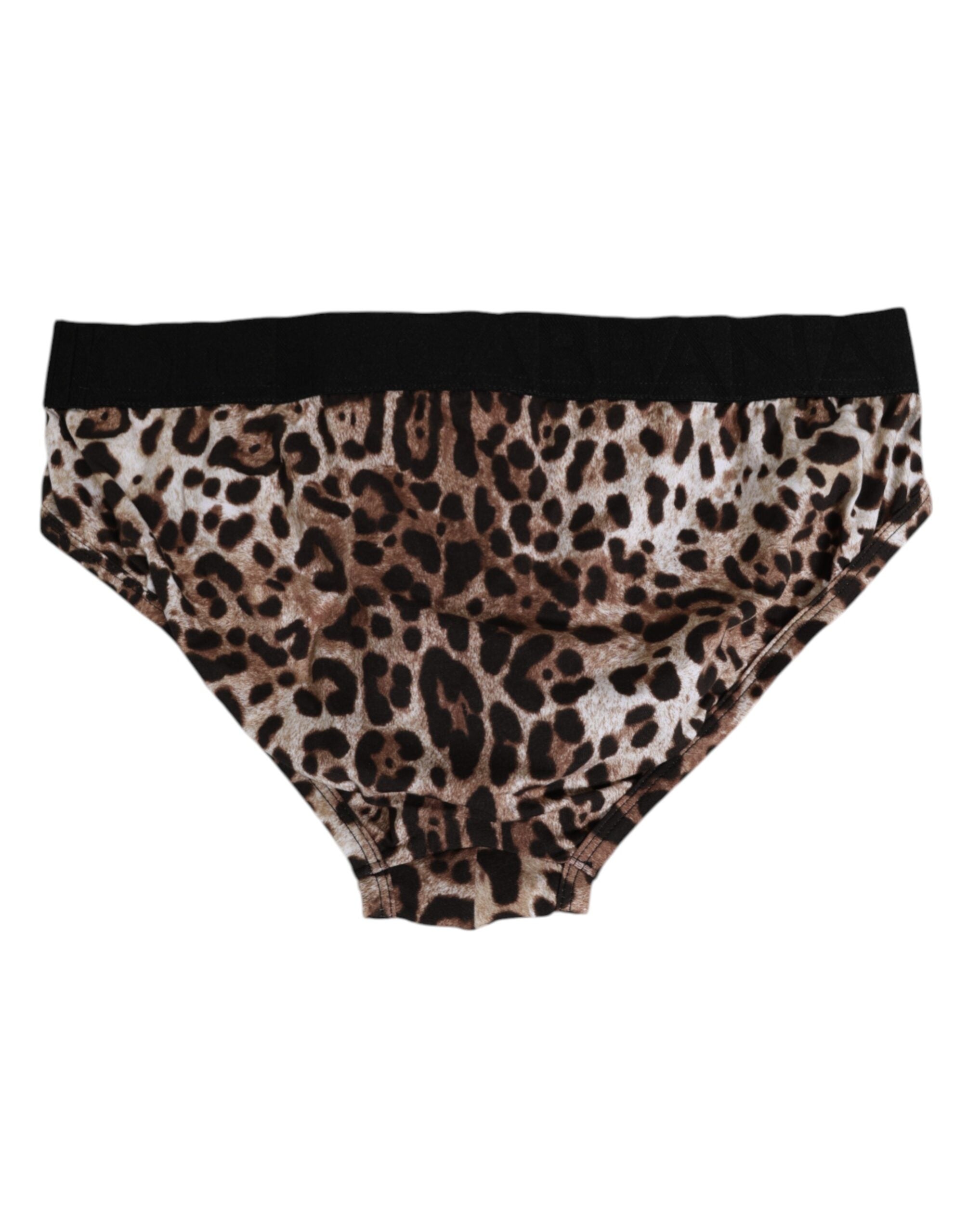 Brown Cotton Leopard Logo Midi Brief Underwear