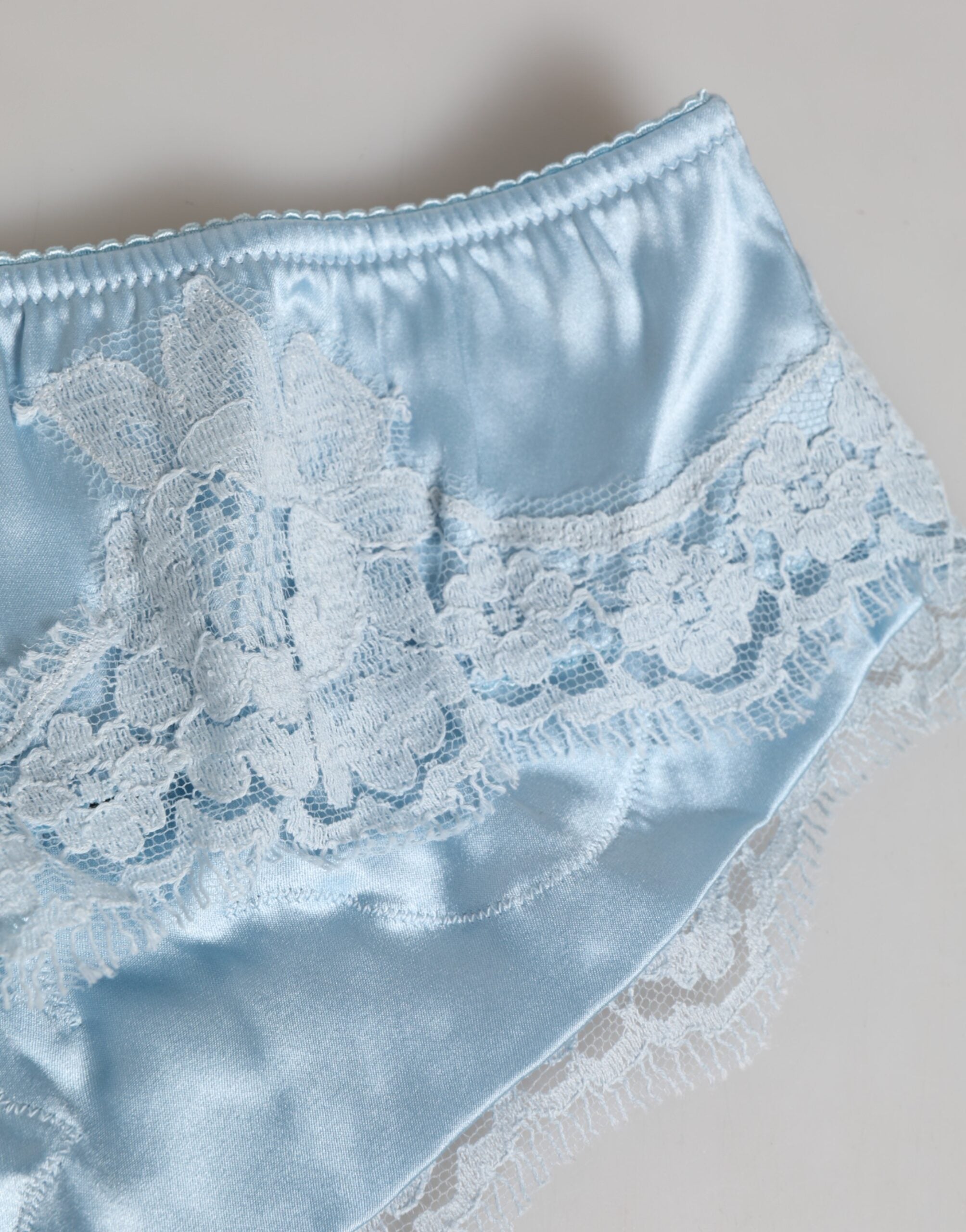 Sky Blue Silk Satin Lace Panty Brief Underwear