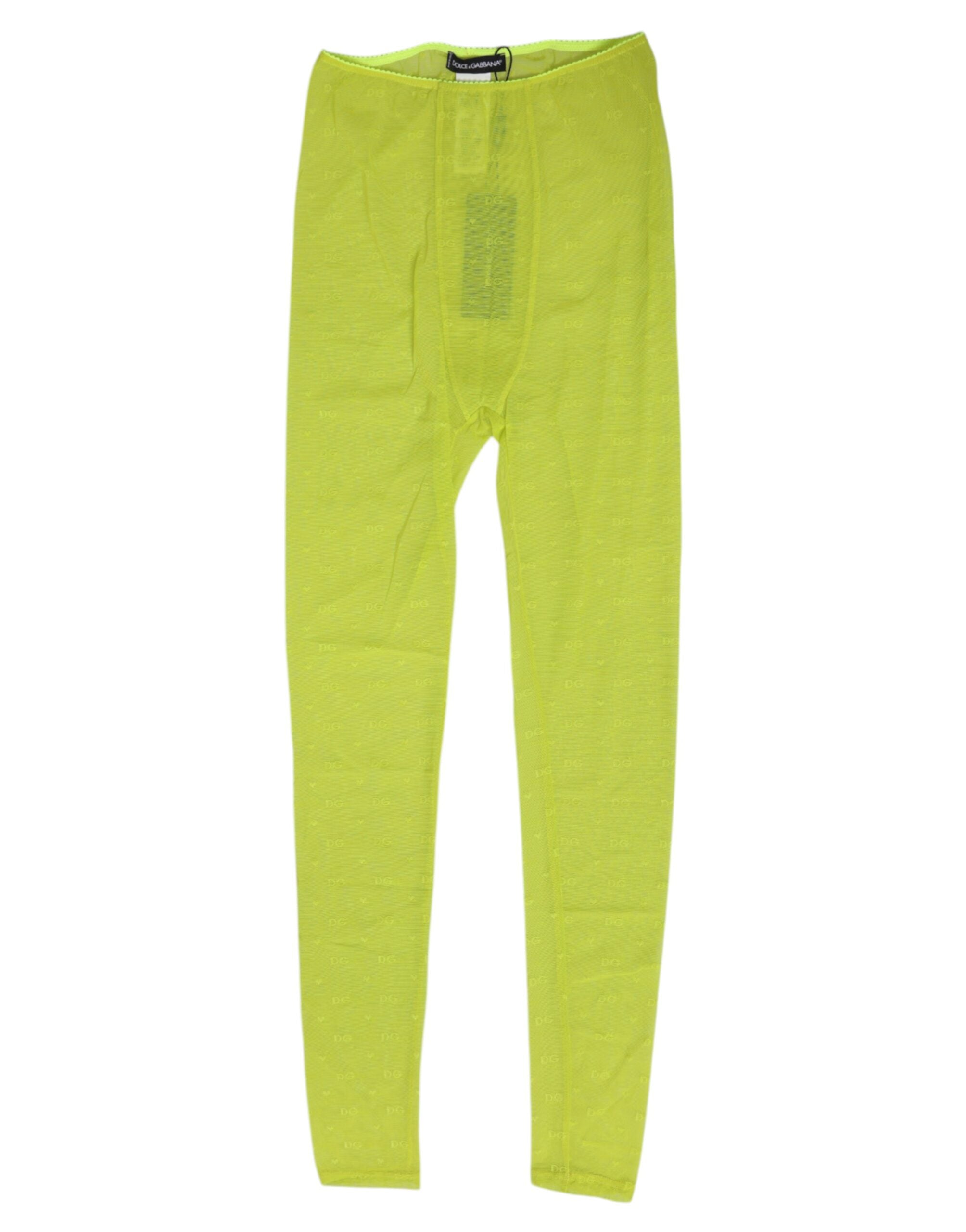 Neon Green Nylon Logo Lace Leggings Pants Underwear