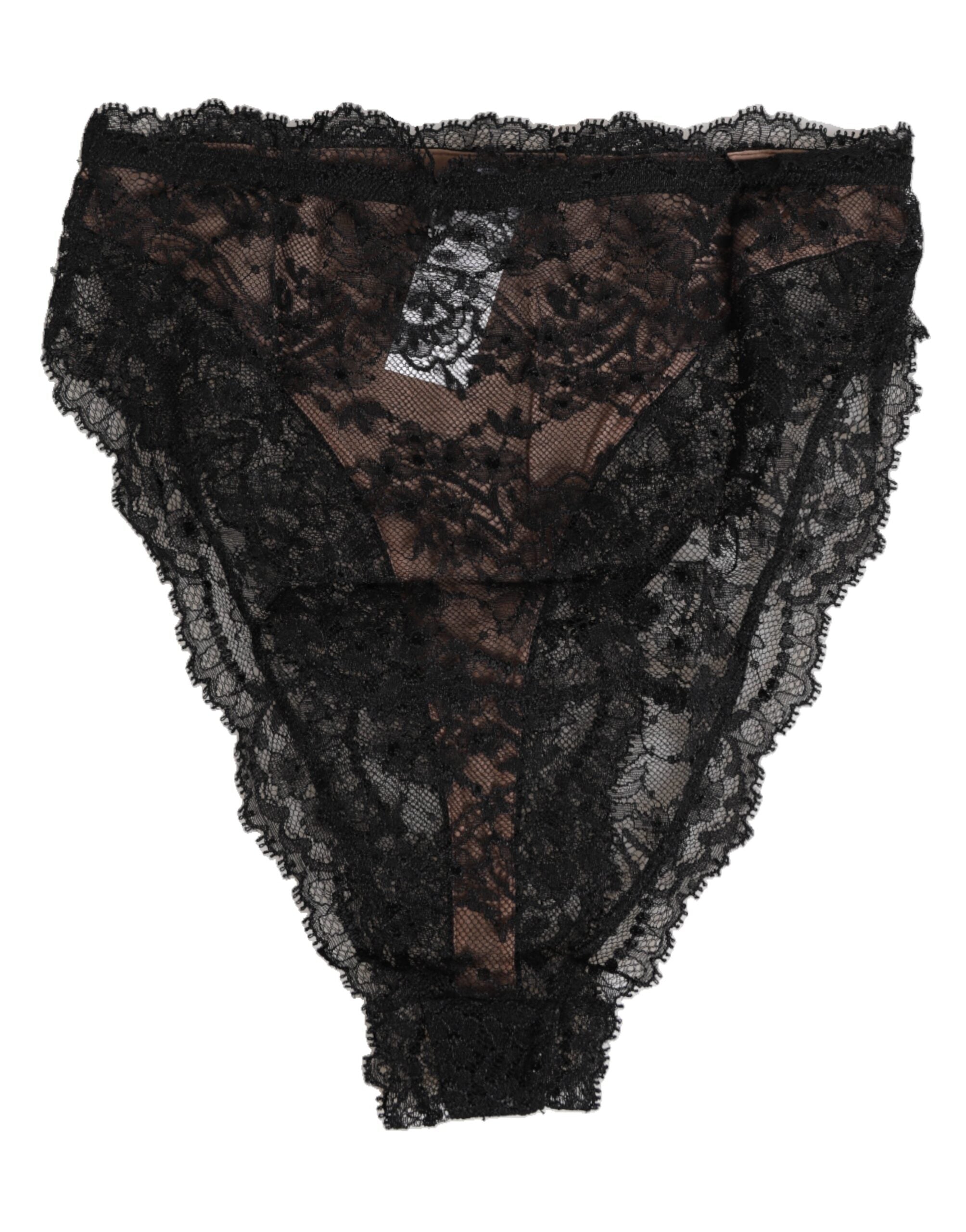 Black Floral Lace Mesh High Brief Panty Underwear