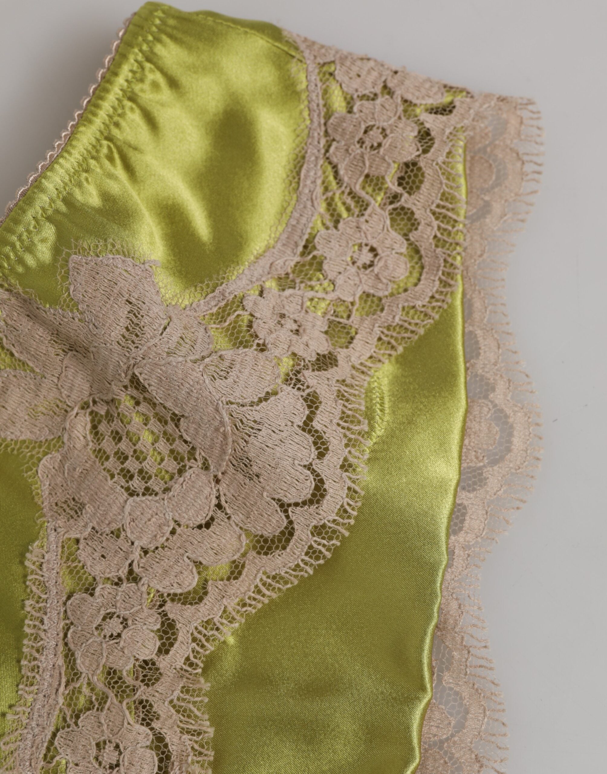 Green Silk Satin Floral Lace Trim Panty Underwear